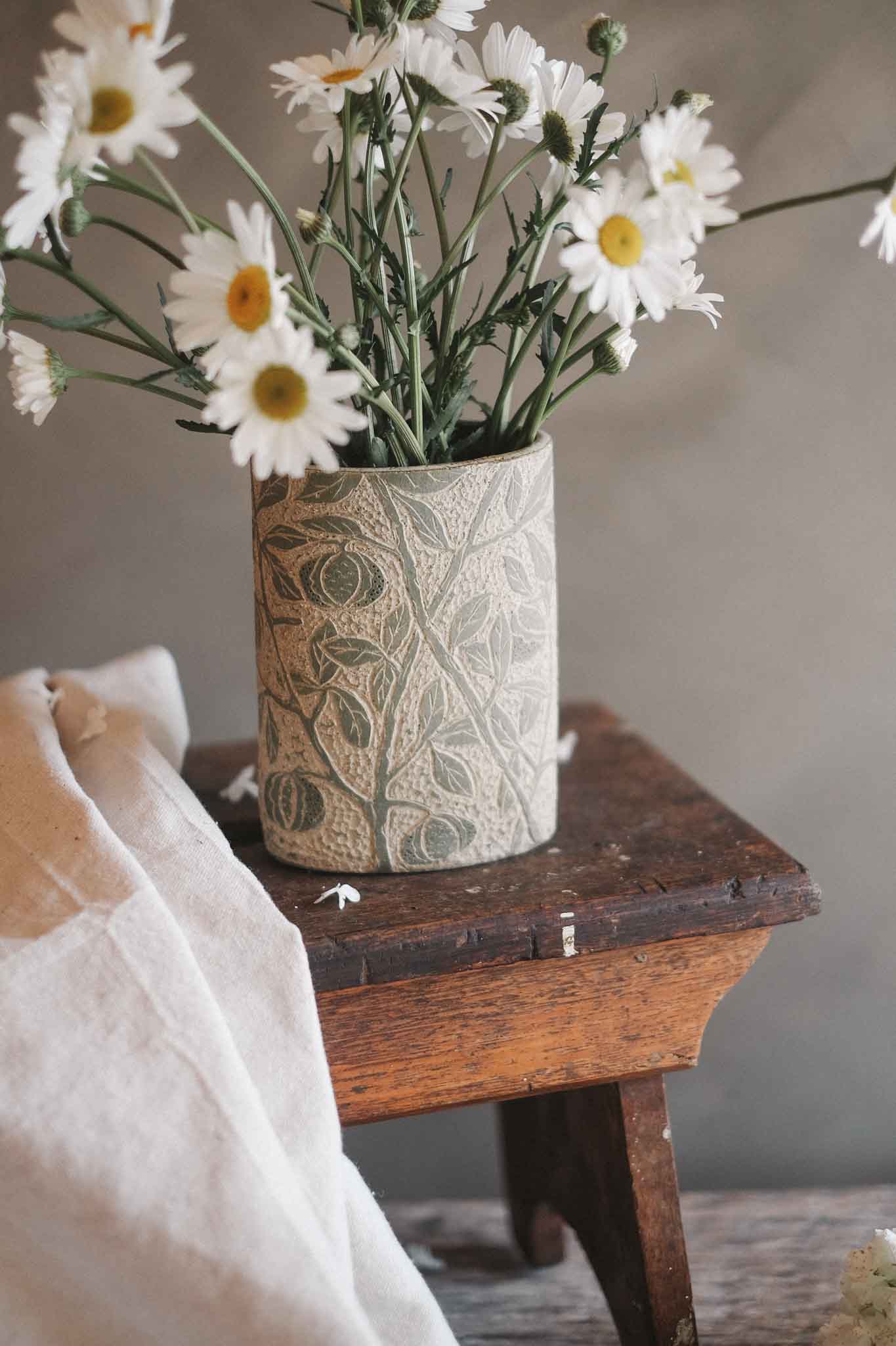 Green Botanical Carved Vase | Jane Chapman Collaboration