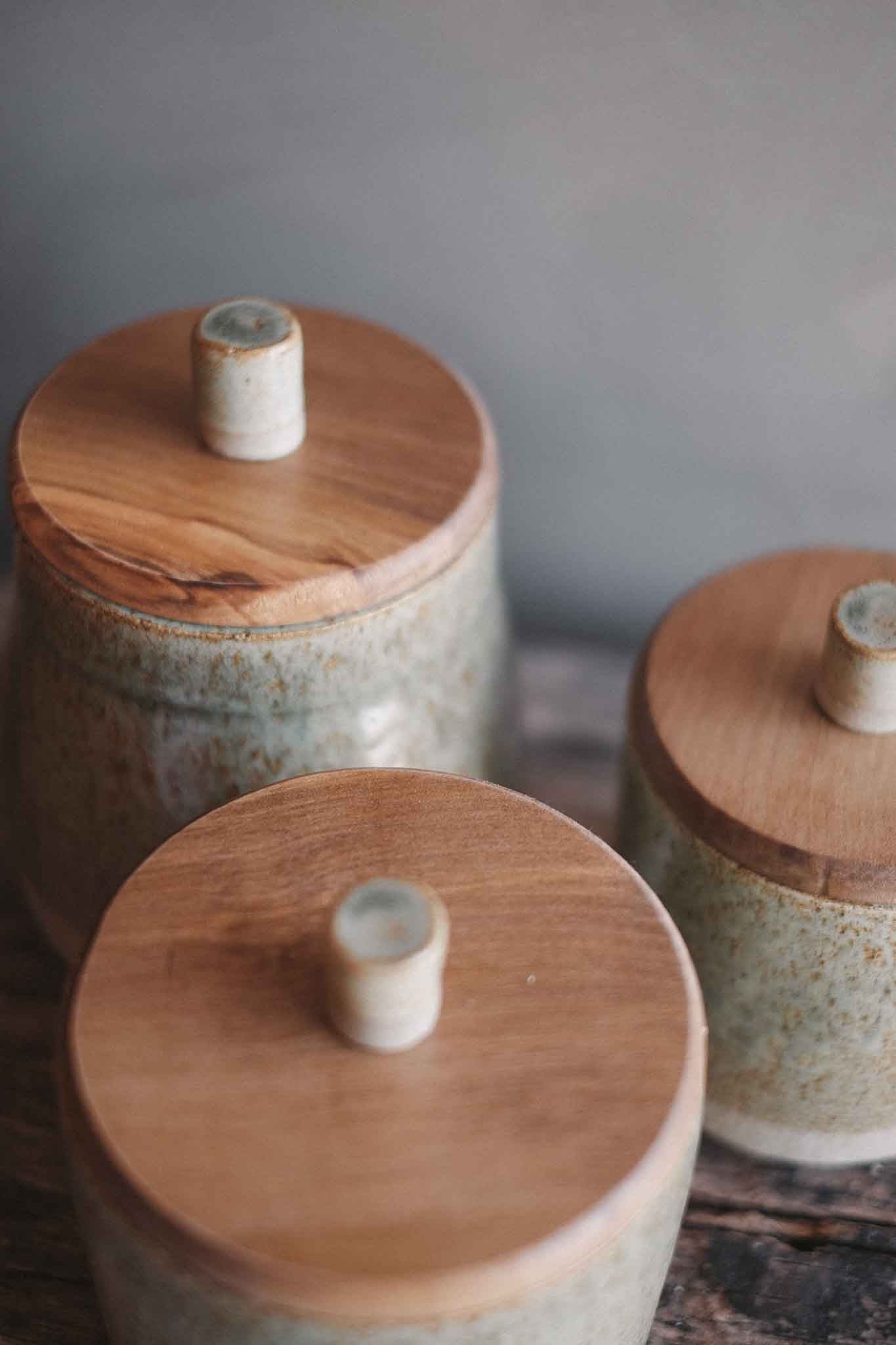 Jars w/ Sassafras Lid and Ceramic Knob