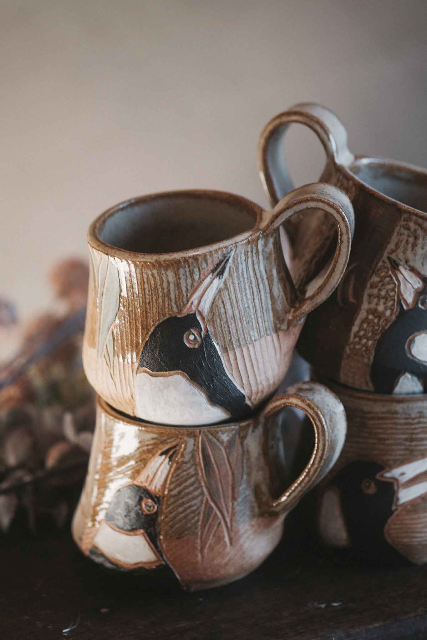 Carved Magpie Mug