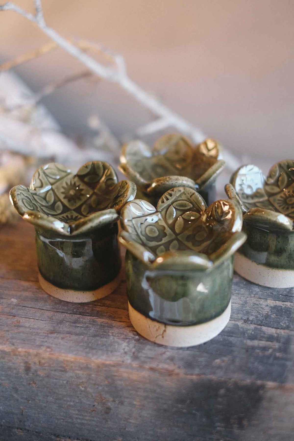 Tealight Candle Holder – Jade Flower Pattern