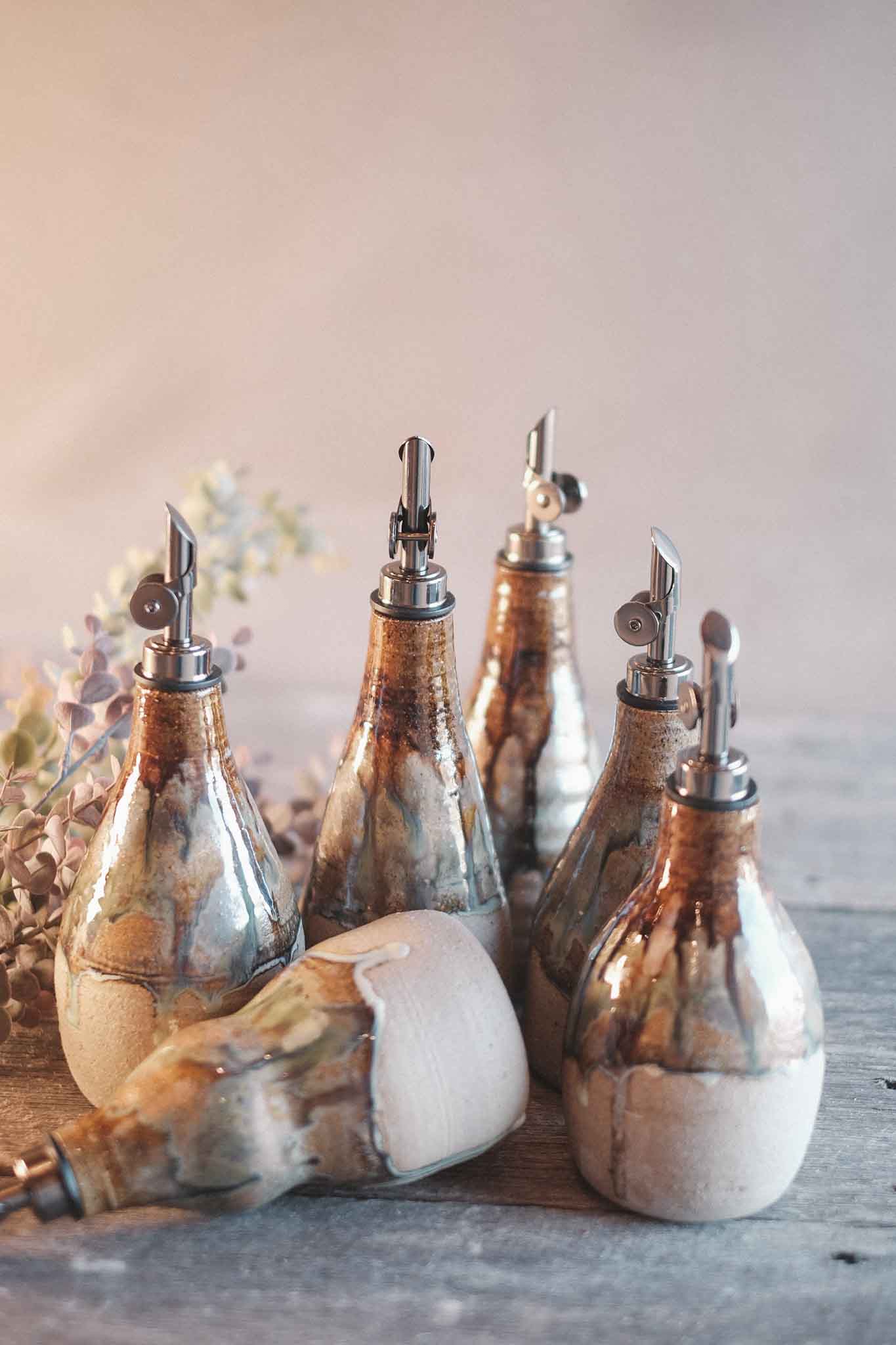 Wild Clay Oil Cruet/ Pourer– Handcrafted Elegance — Opal