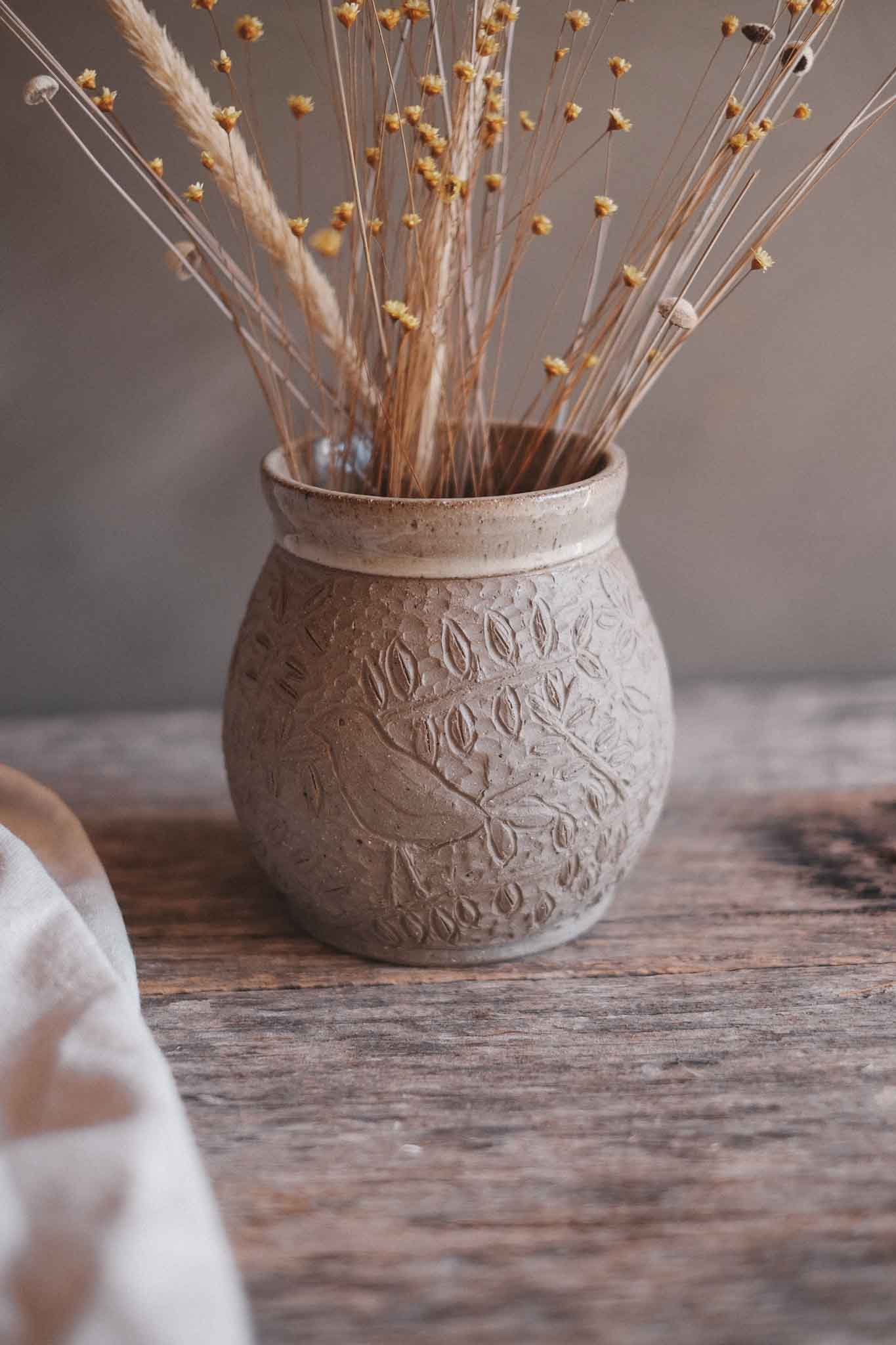 Moon Jar with Carved Bird — in collaboration with Jane Chapman