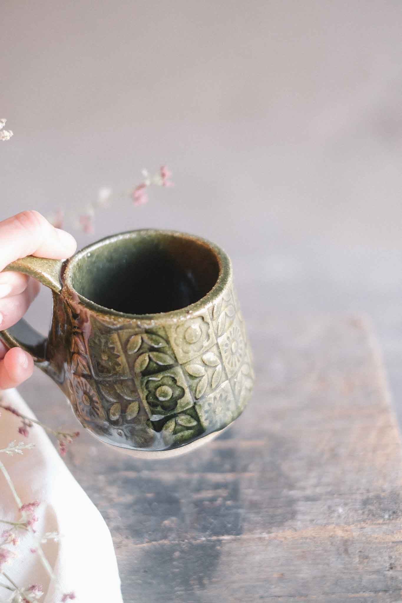 Handbuilt Ceramic Mug — Jade Pattern