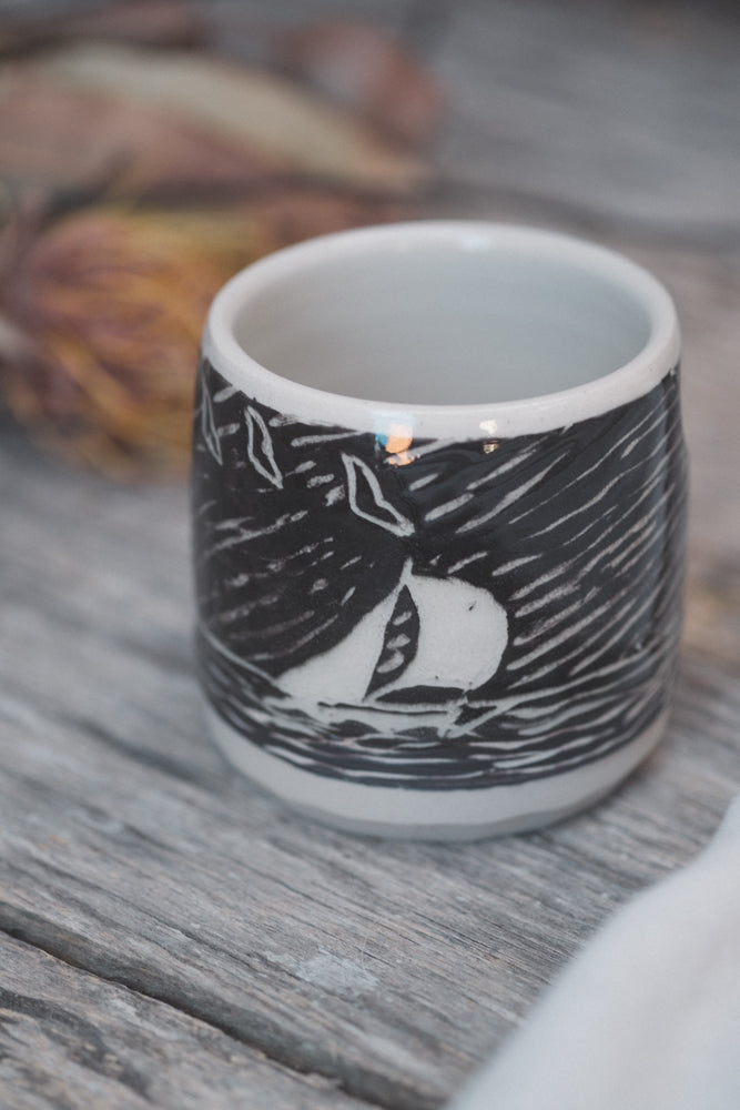 Carved Coastal Scene Latte Cup