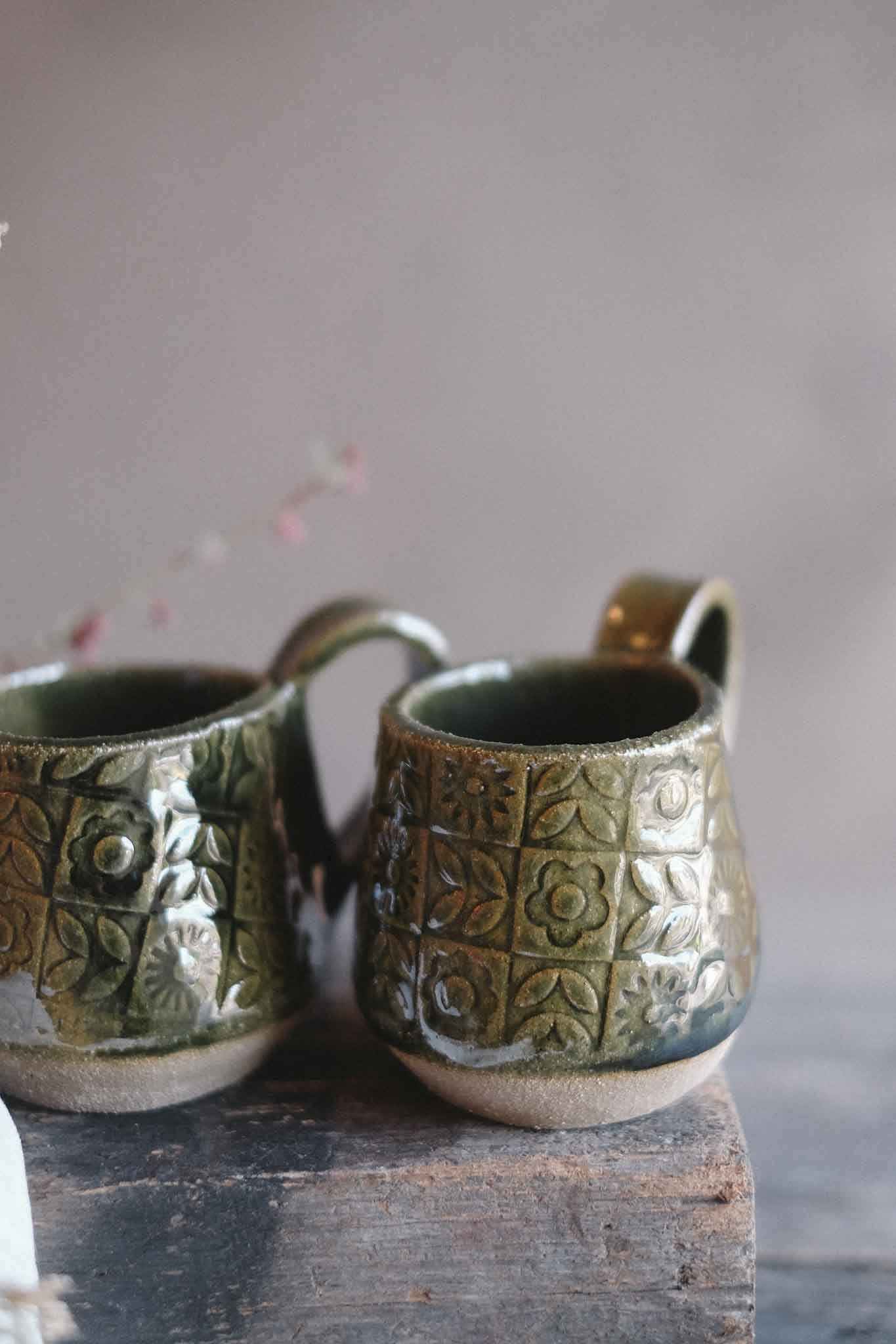 Handbuilt Ceramic Mug — Jade Pattern
