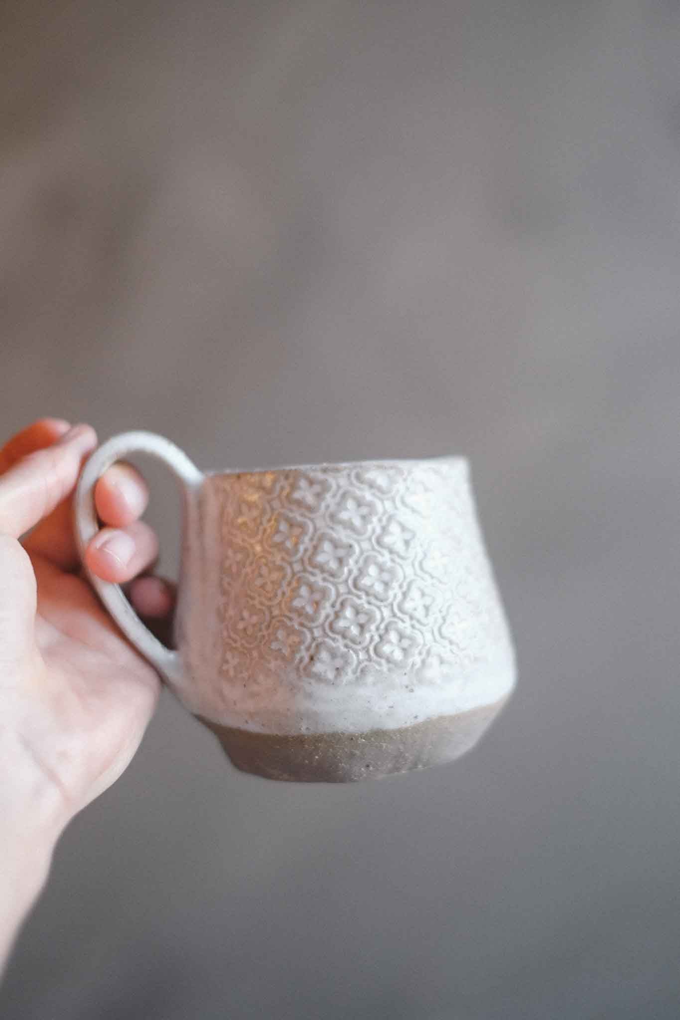 Handbuilt Ceramic Mug — White Pattern