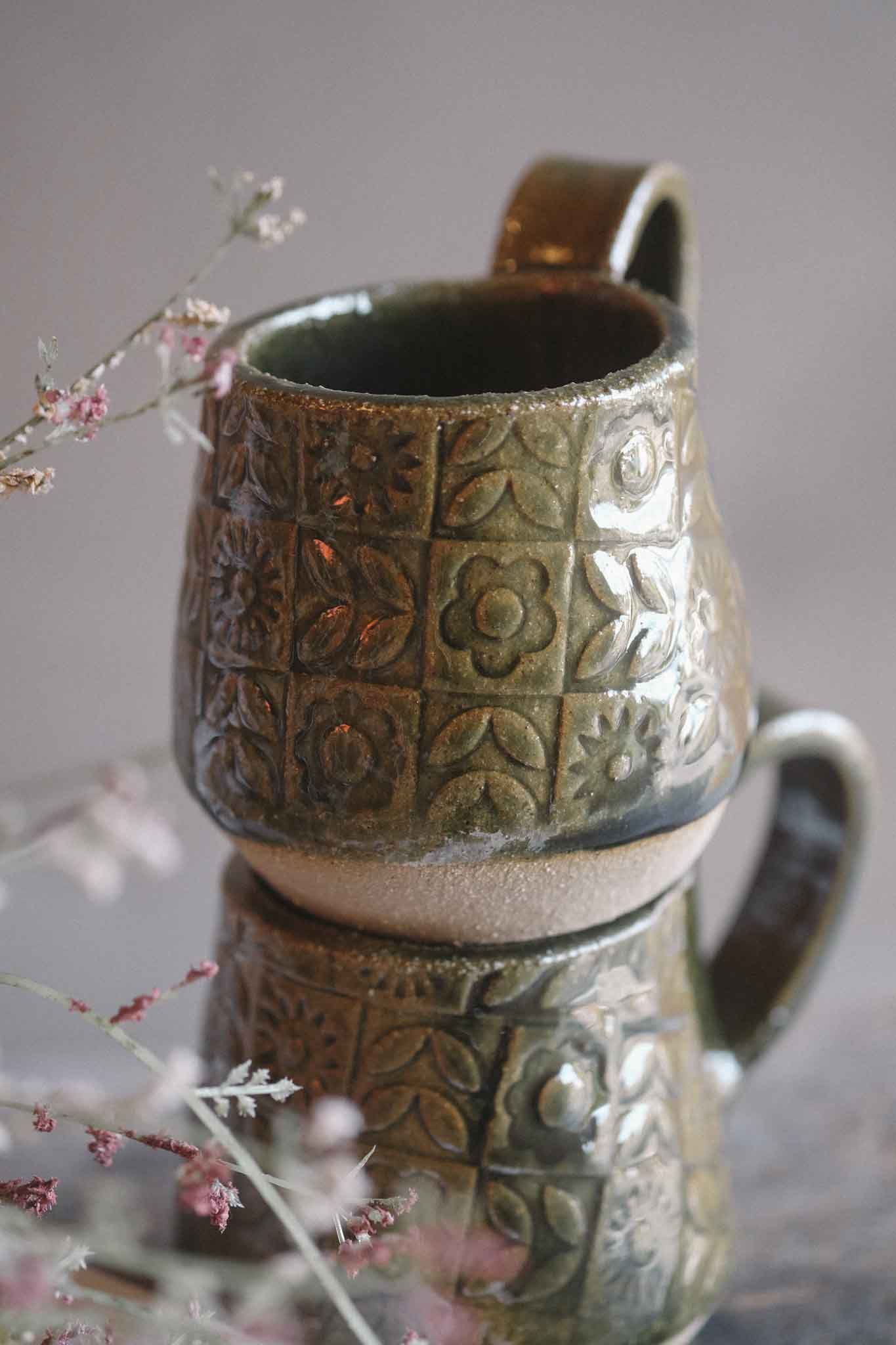Handbuilt Ceramic Mug — Jade Pattern