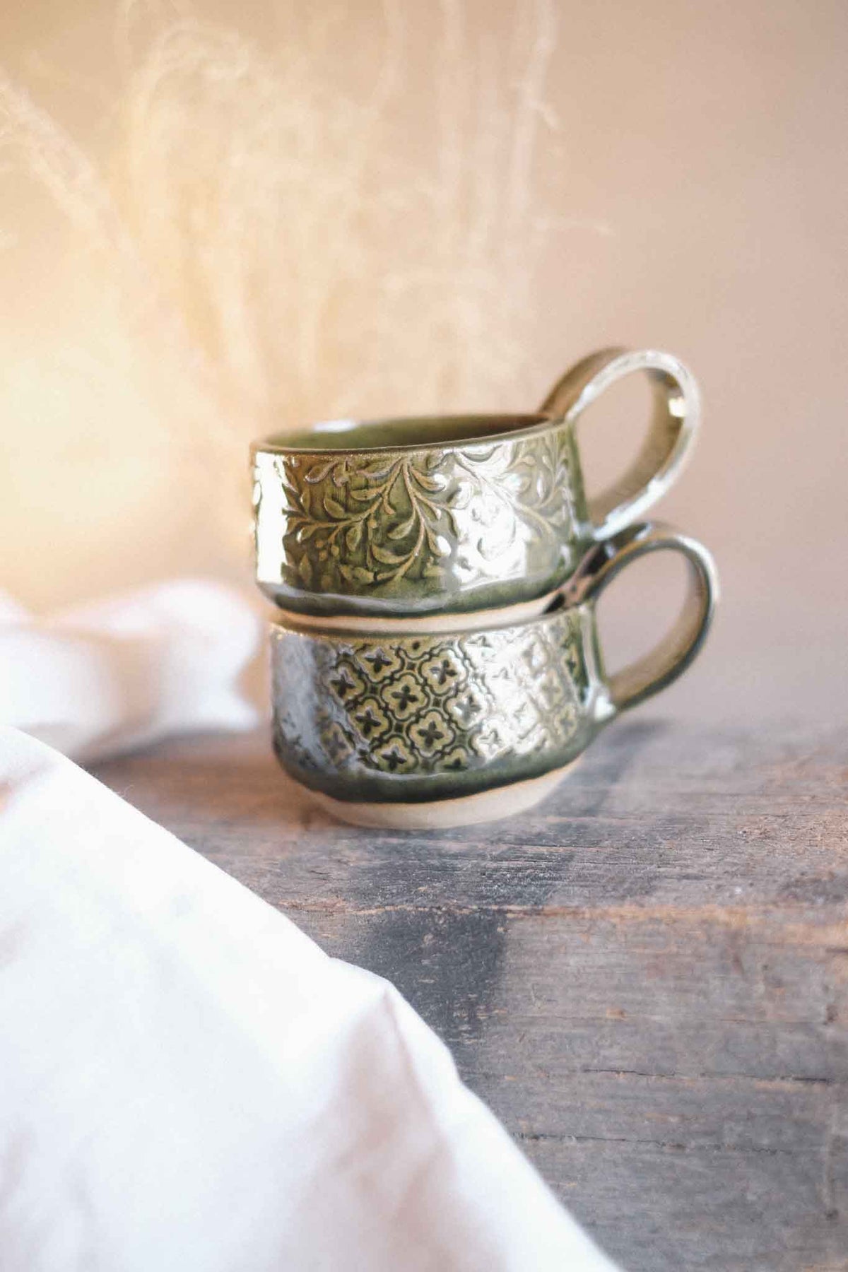 Handbuilt Ceramic Cup — Jade Pattern