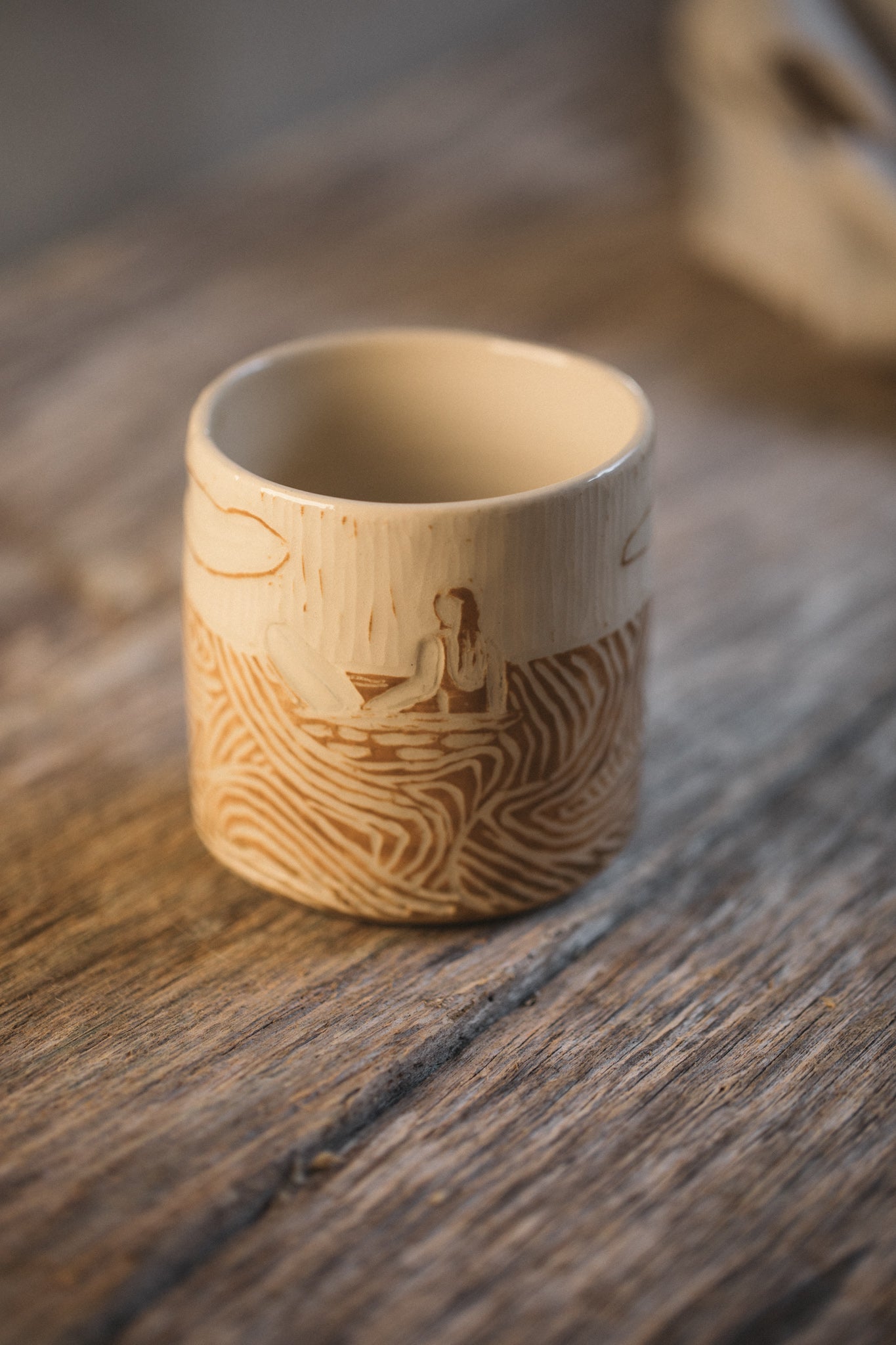 Surfer Hand Carved Latte Cup