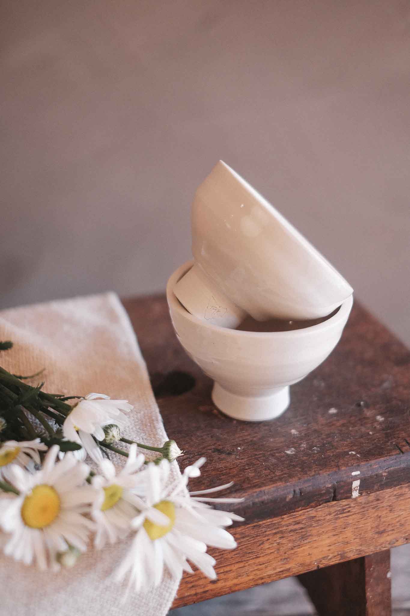 Small Pedestal Bowl | Clear Celadon on White Clay