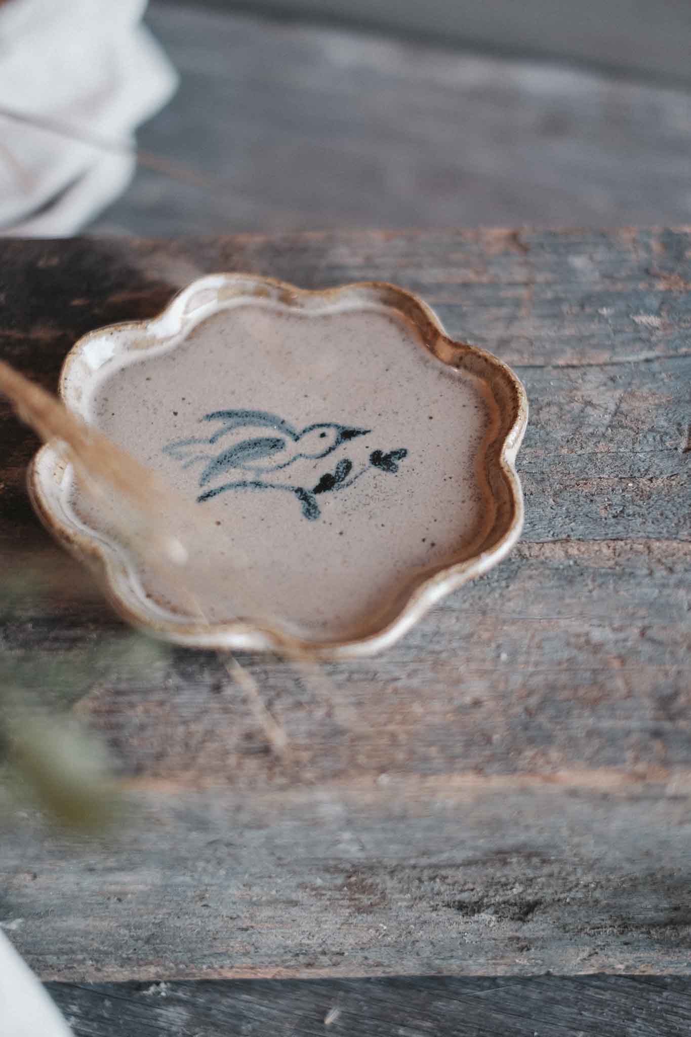 Bird — Flower Plate — Blue Oxide Wash