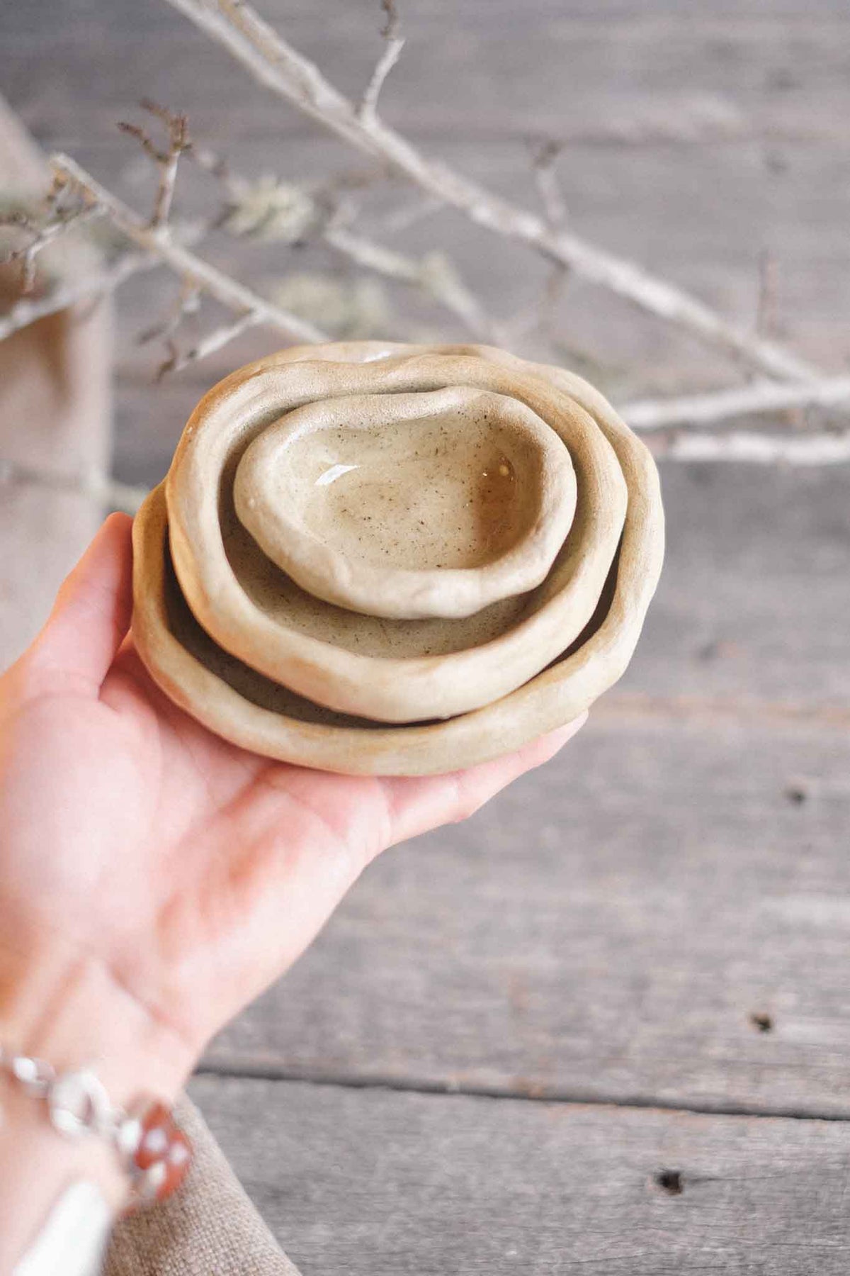 Rock Dishes – Set of 3 – Wild Clay, Clear Glaze