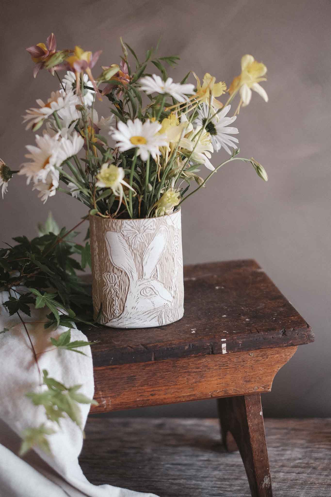 Rabbit and Florals Vase