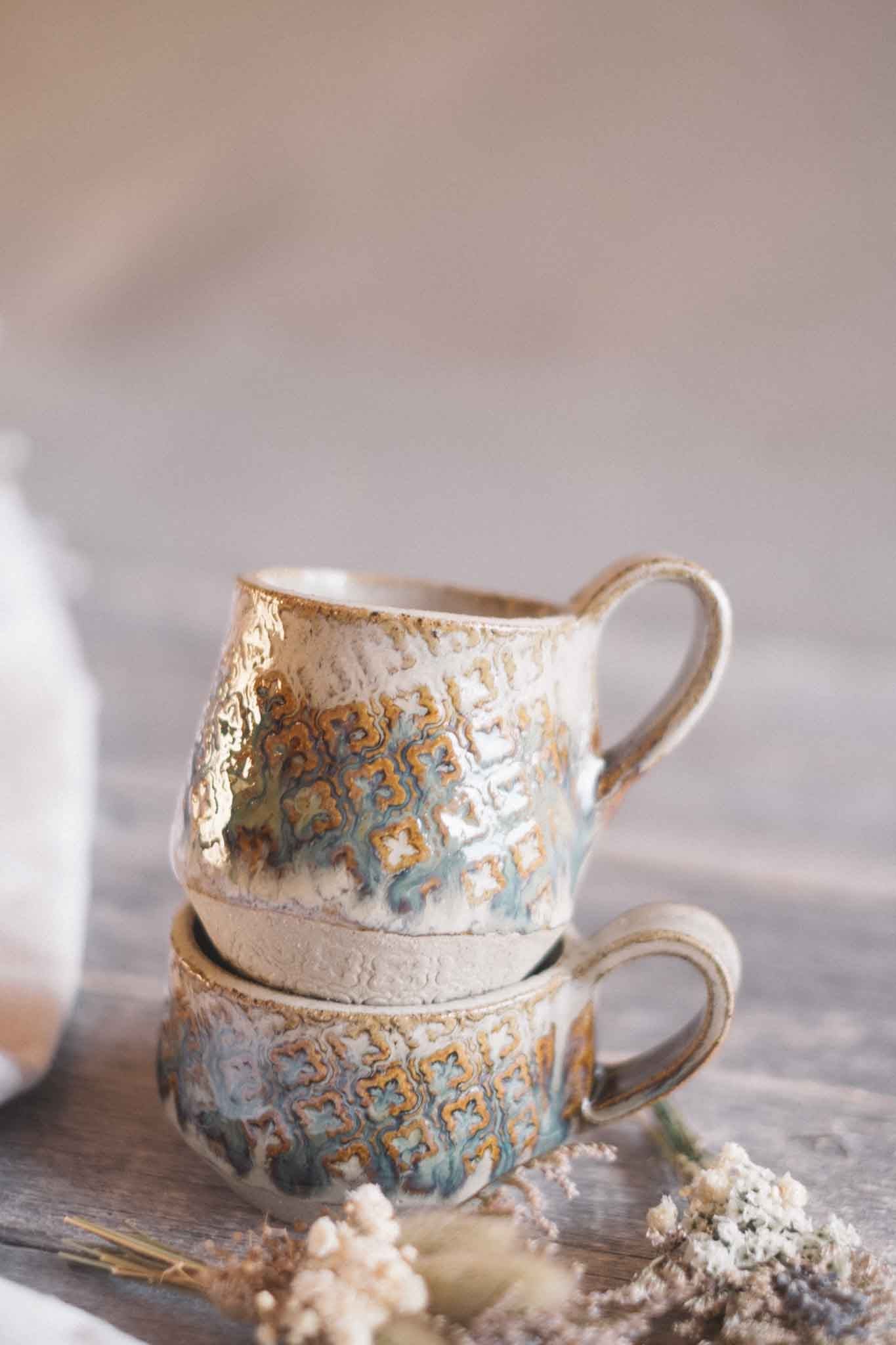 Handbuilt Ceramic Mug 1 — Pattern — Seaweed Glaze