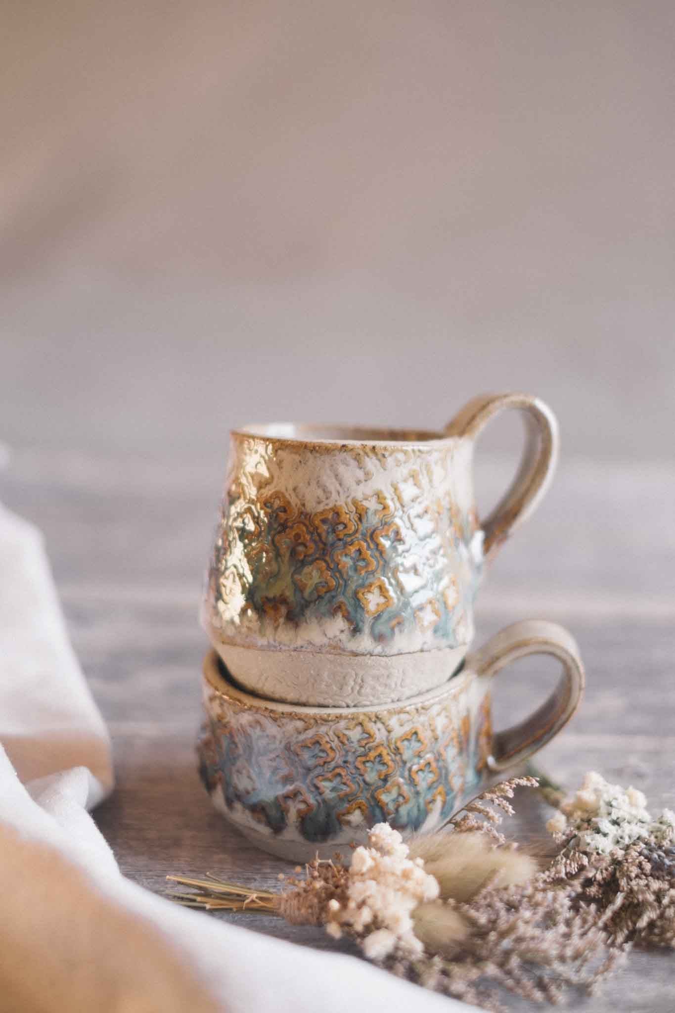 Handbuilt Ceramic Mug 2 — Pattern — Seaweed Glaze