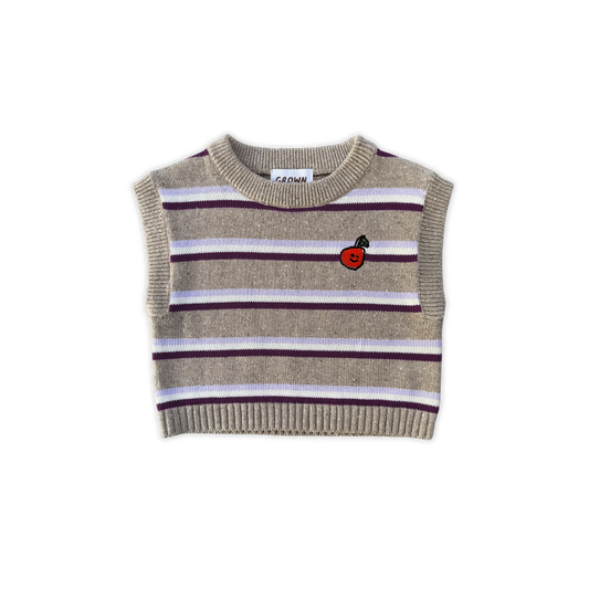 Organic Stripe Apple Knit Vest - Oatmilk