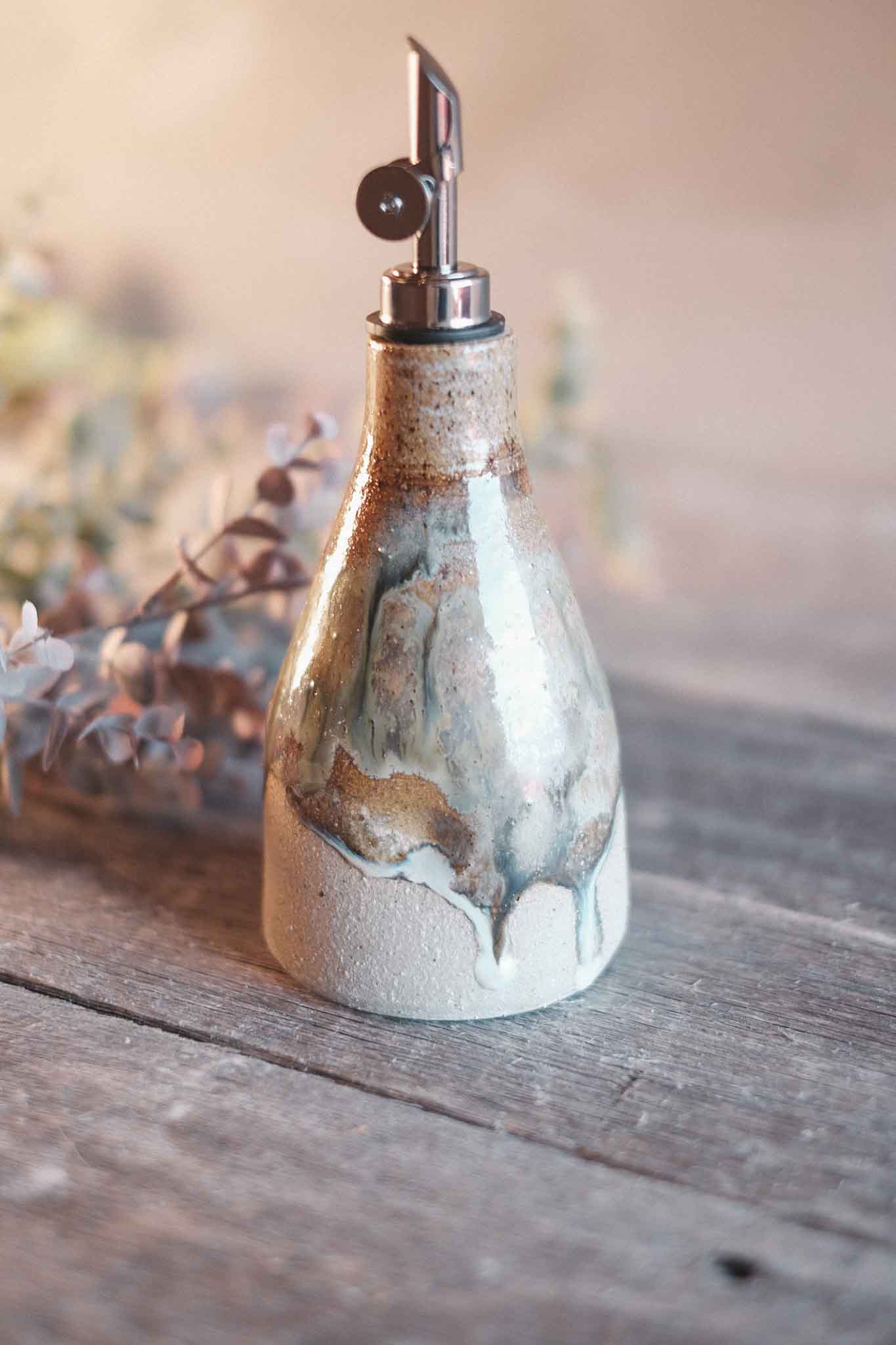 Wild Clay Oil Cruet/ Pourer– Handcrafted Elegance — Opal