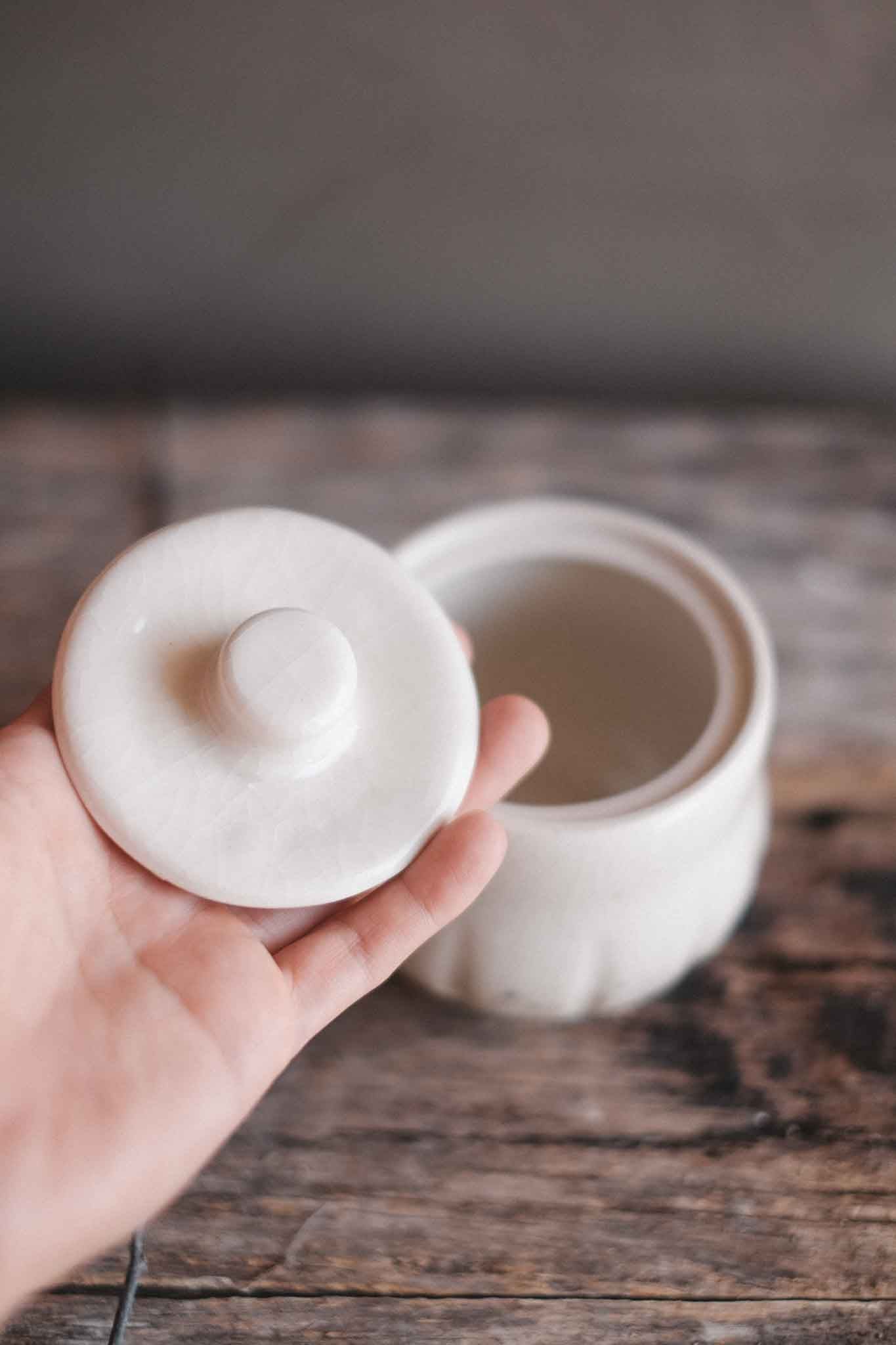 White Stoneware Jar — Snowflake Crackle Glaze