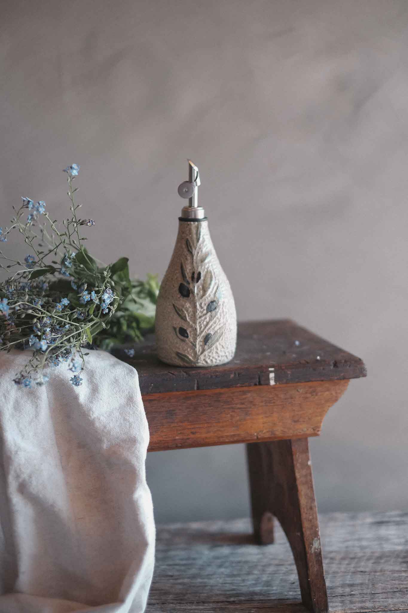 Illustrated Olives Oil Pourer/Cruet - Jane Chapman Collaboration