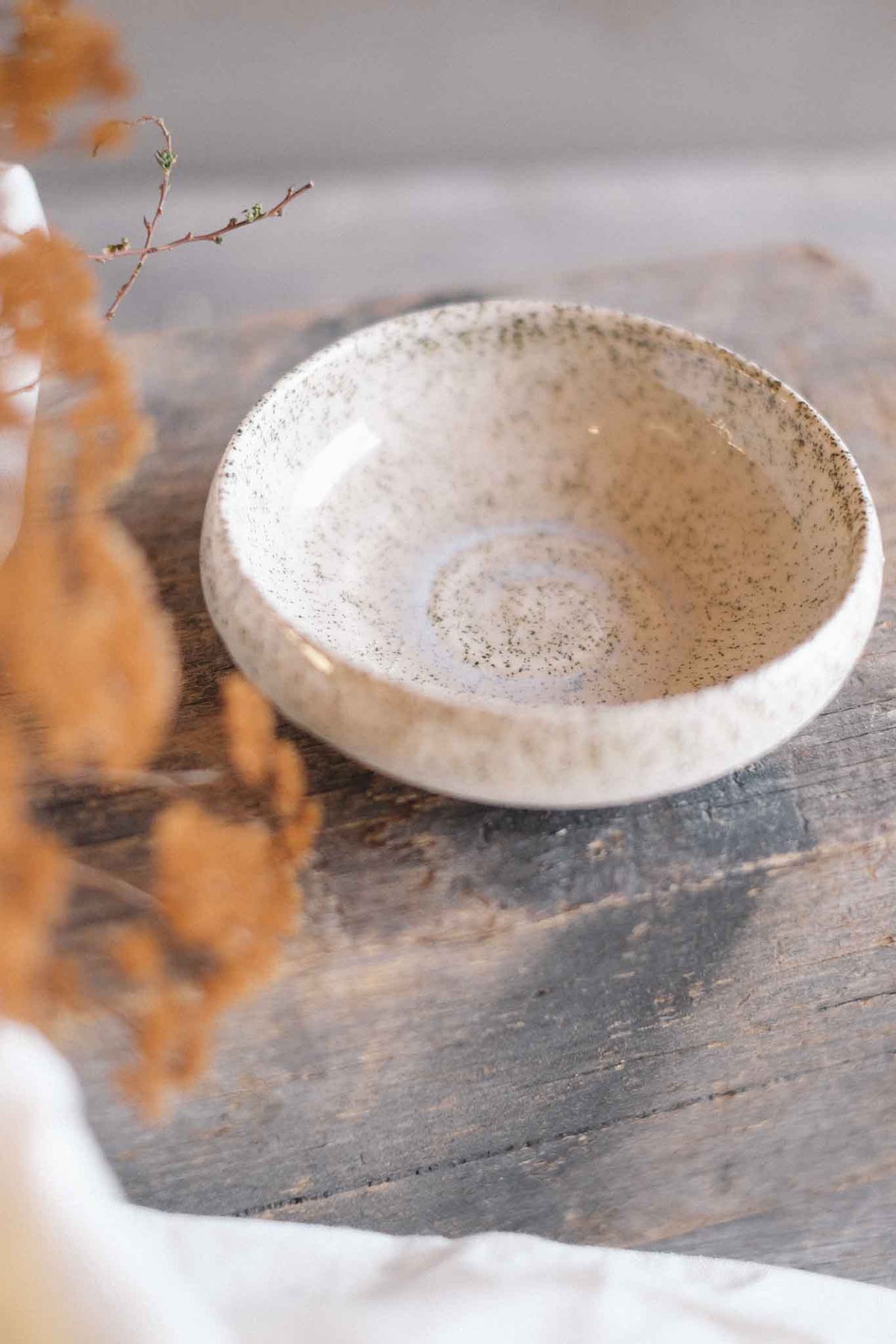 Dipping Bowl – White Speckle with Crackle Glaze