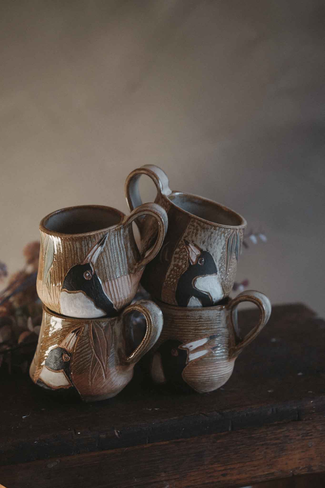 Carved Magpie Mug