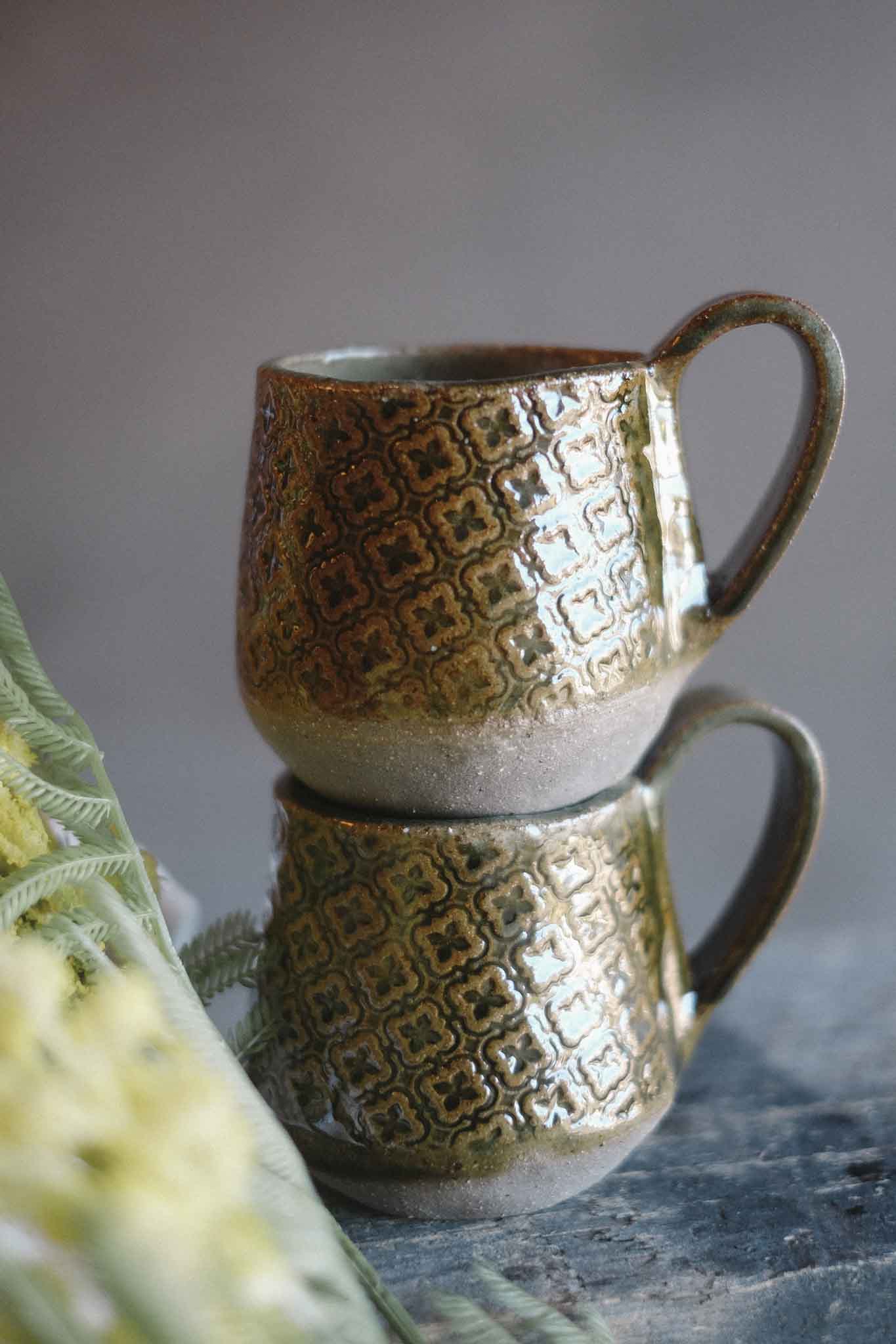 Handbuilt Ceramic Mug — Jade Pattern