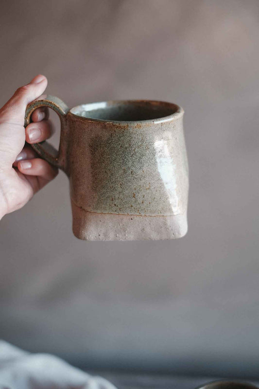 Large Square Handmade Ceramic Mug —  Sage