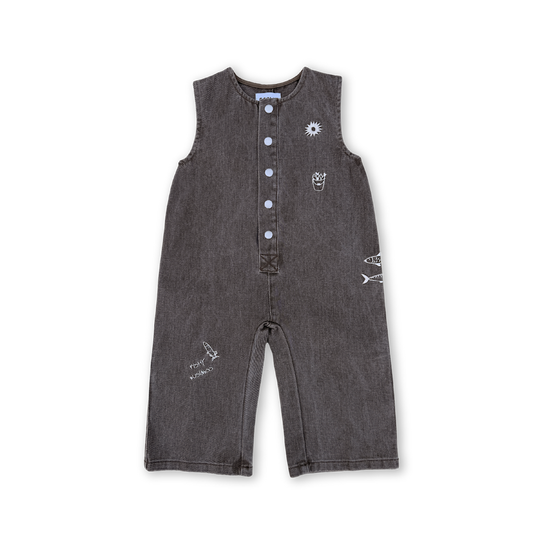 Fishy Business Denim Jumpsuit - Ash
