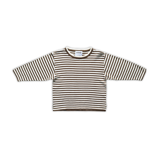 Organic Essential Stripe LS Knit Tee - Espresso