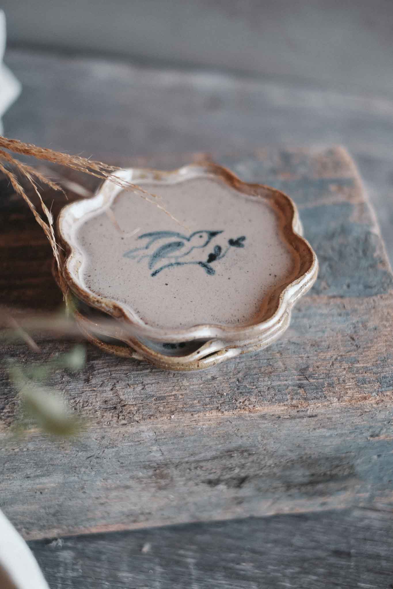 Bird — Flower Plate — Blue Oxide Wash