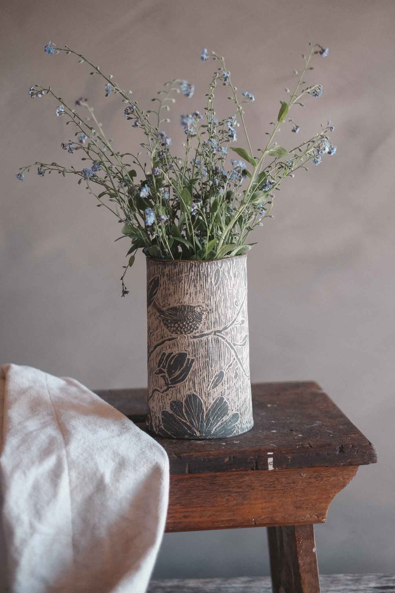 Carved Bird & Floral Vase | Medium — in collaboration with Jane Chapman