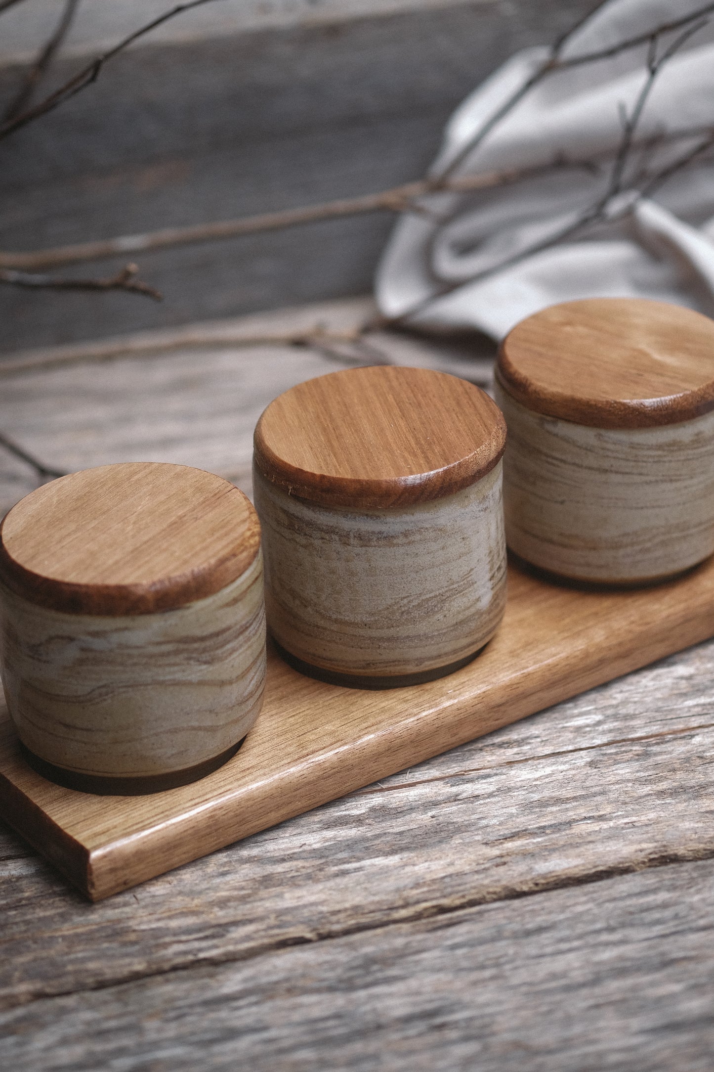 Wild Clay Jar Trio with Tas Oak Lids