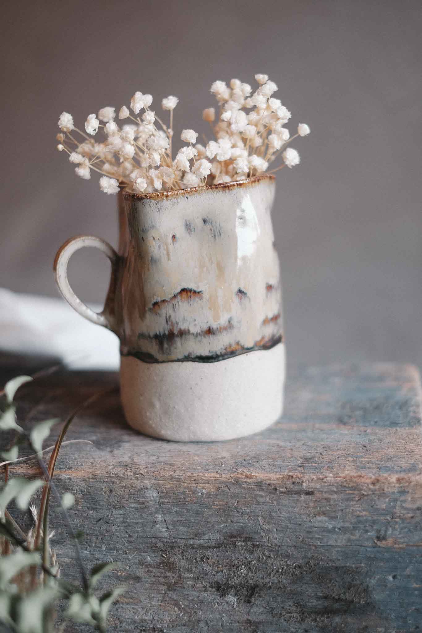 Handled Ruffle Vase — Wabi-Sabi Milk Jug Form — Medium