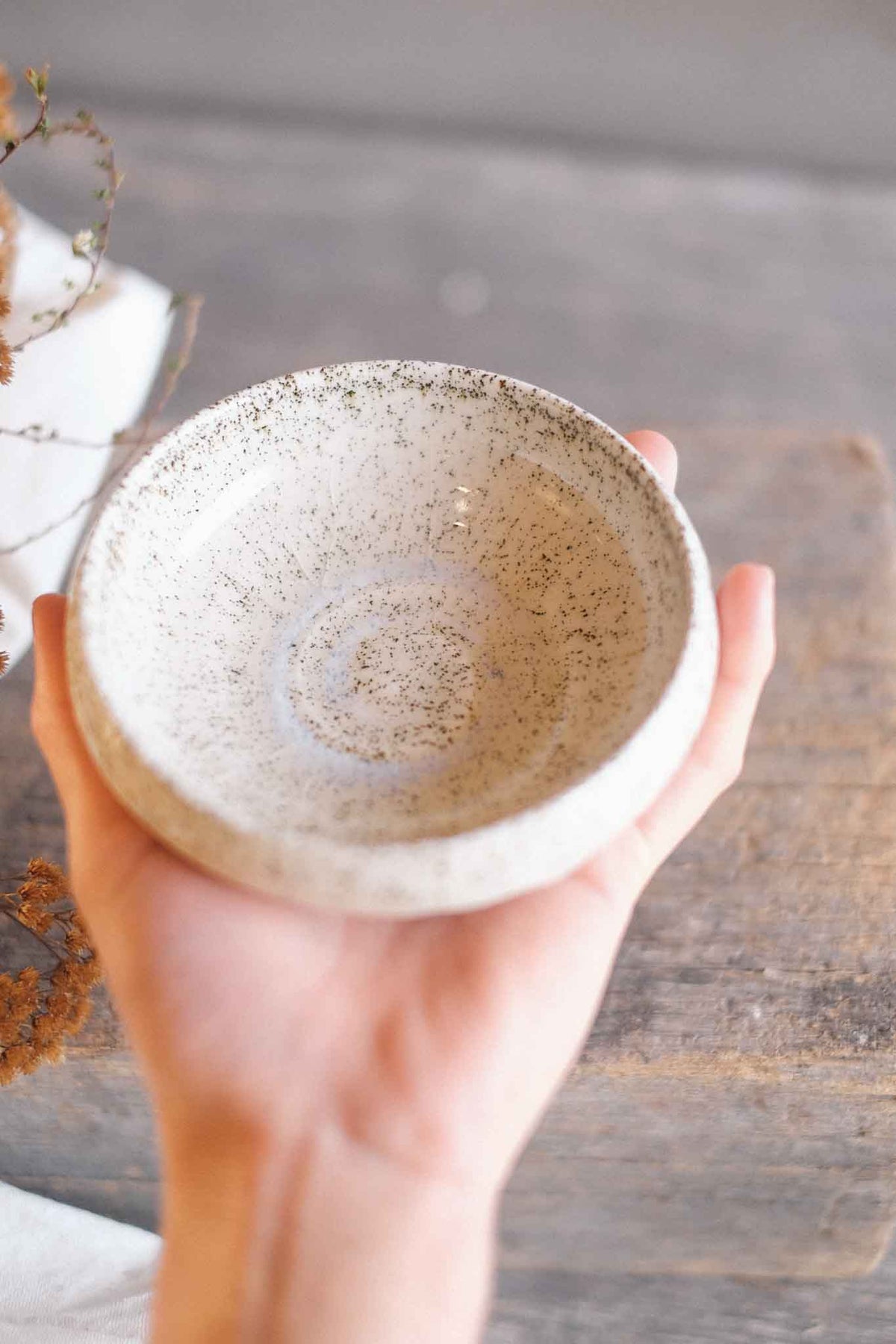 Dipping Bowl – White Speckle with Crackle Glaze