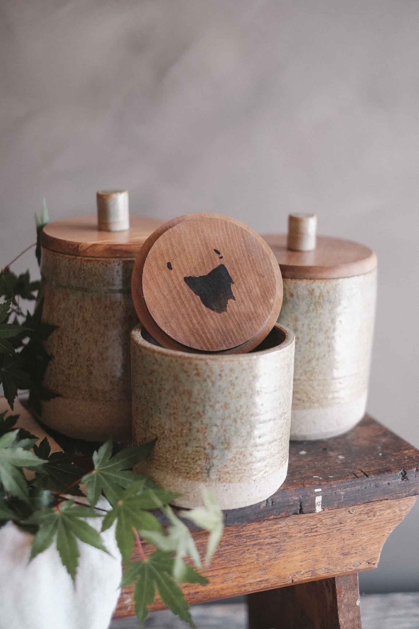 Jars w/ Sassafras Lid and Ceramic Knob