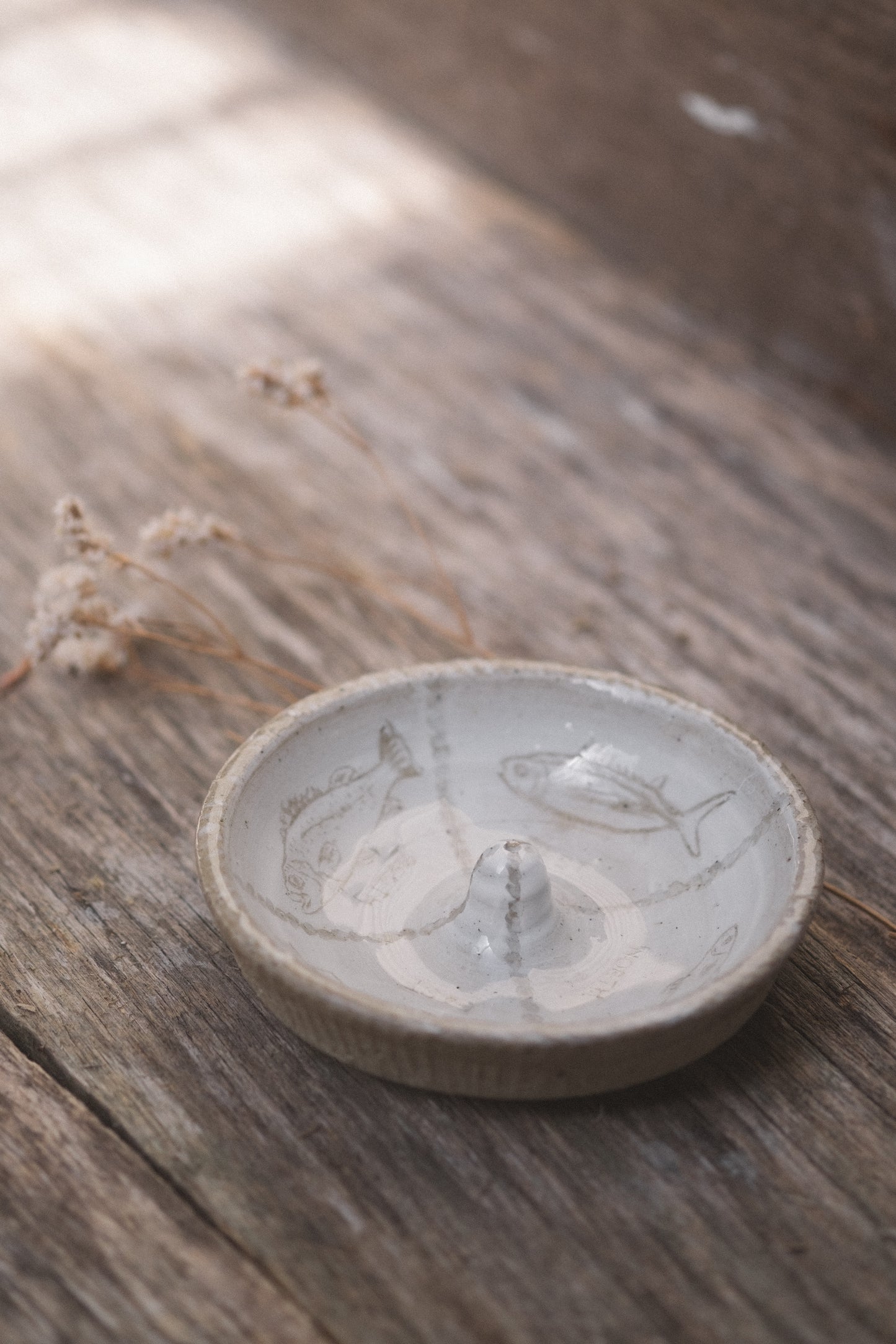 Carved Fish Compass Incense Dish