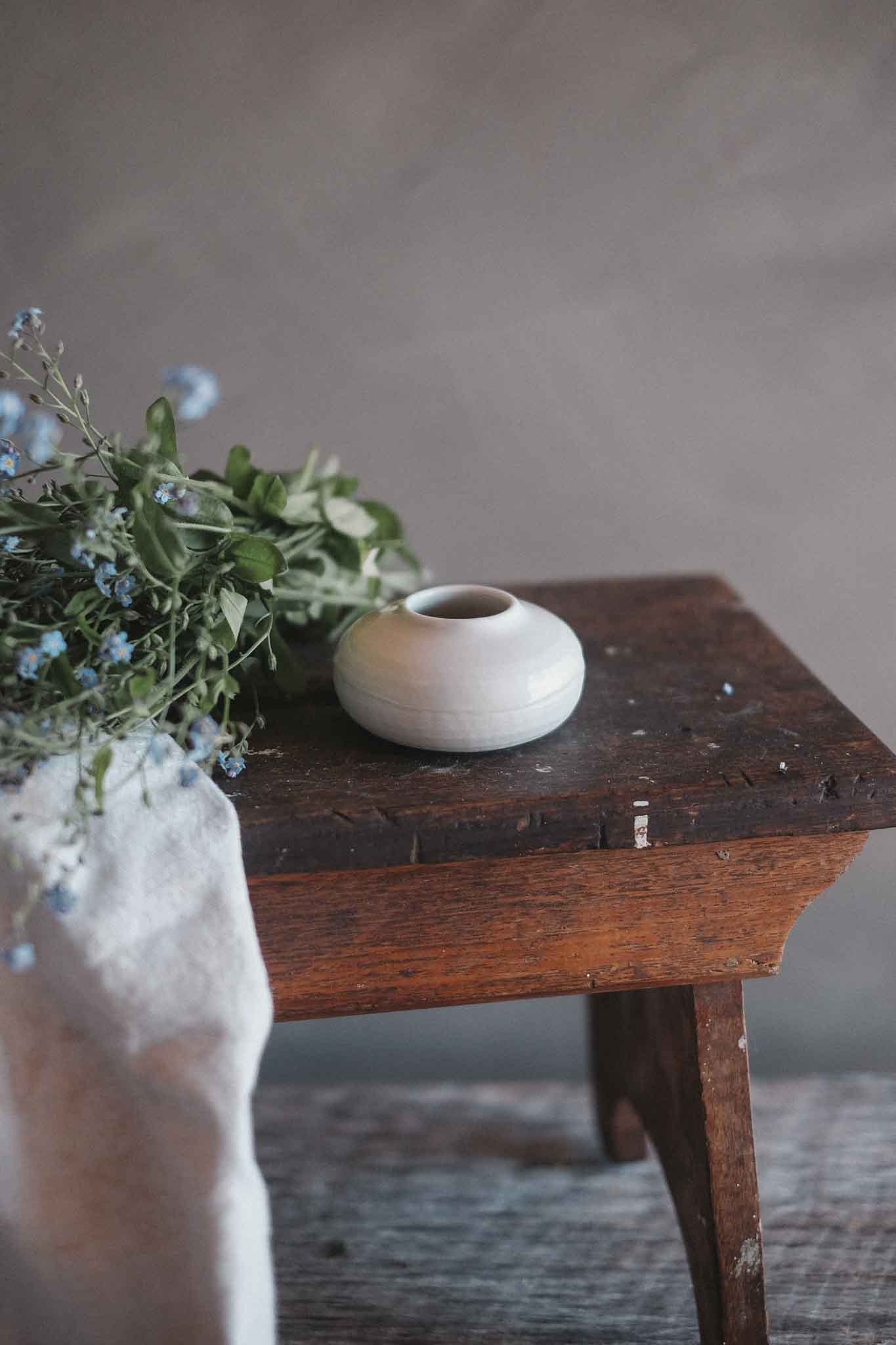 White Rounded Vase | Small | Clear Celadon on White Clay