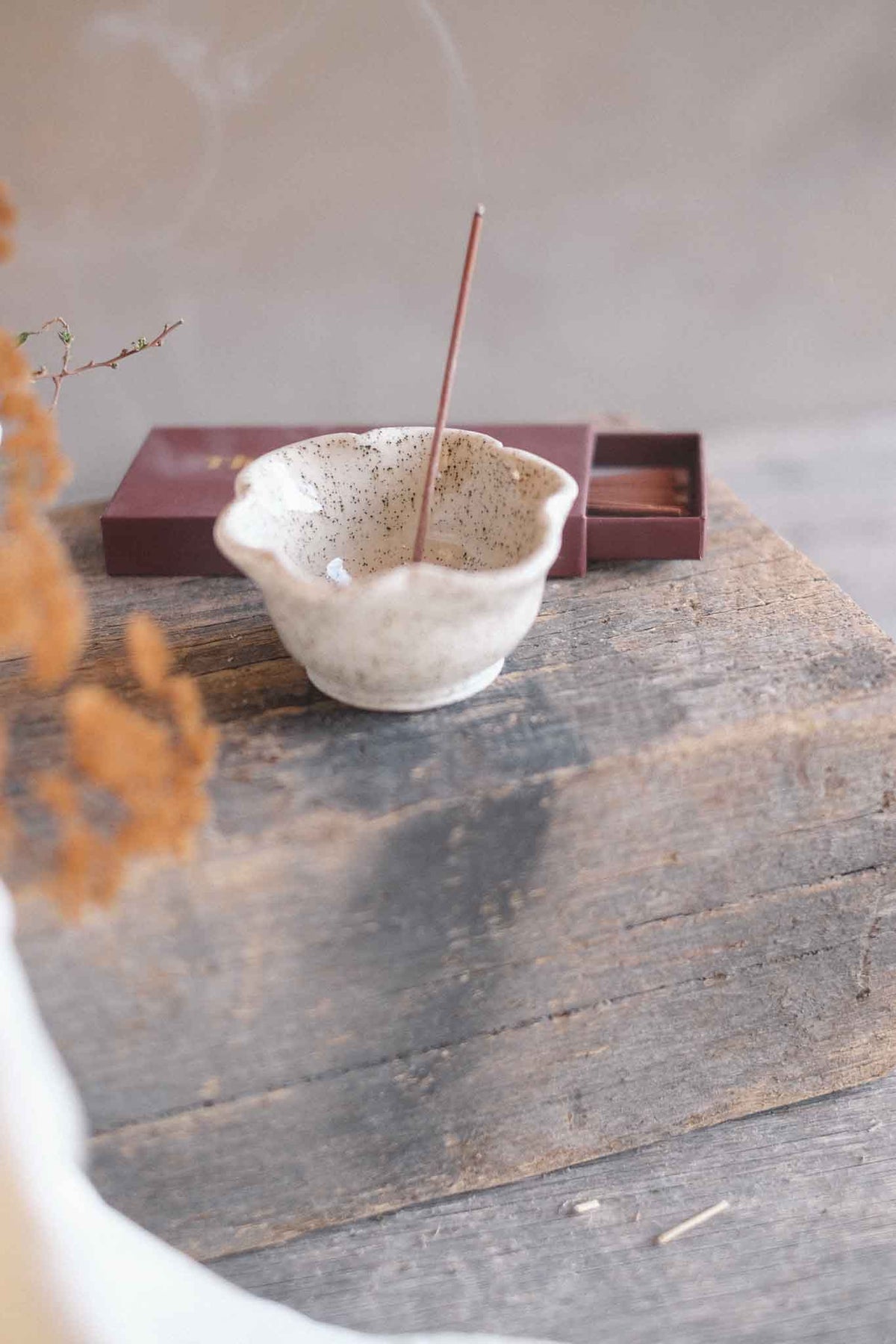 Incense Dish – Floral – White Speckle with Crackle Glaze