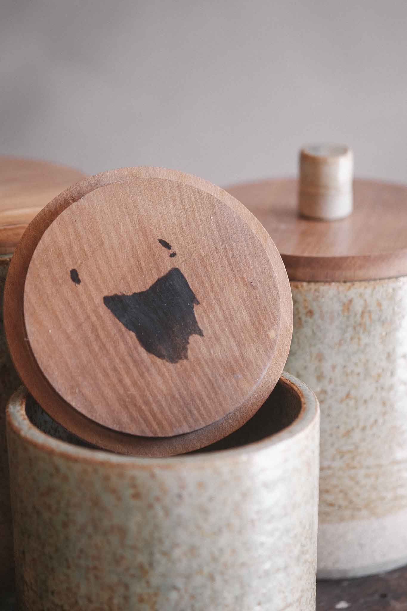 Jars w/ Sassafras Lid and Ceramic Knob