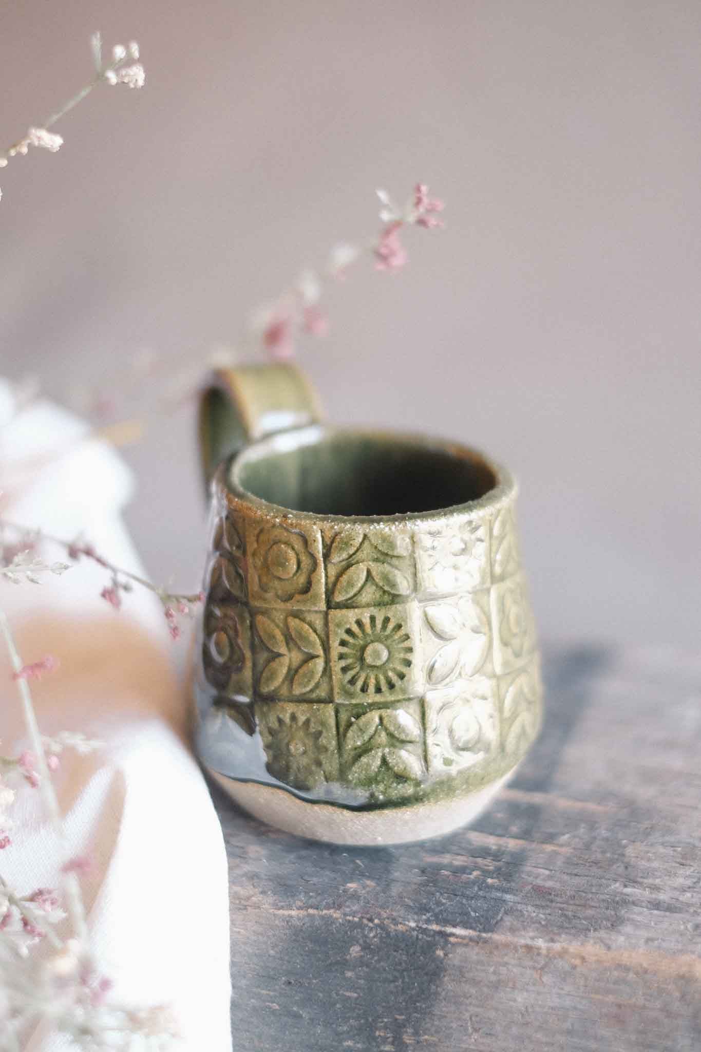 Handbuilt Ceramic Mug — Jade Pattern