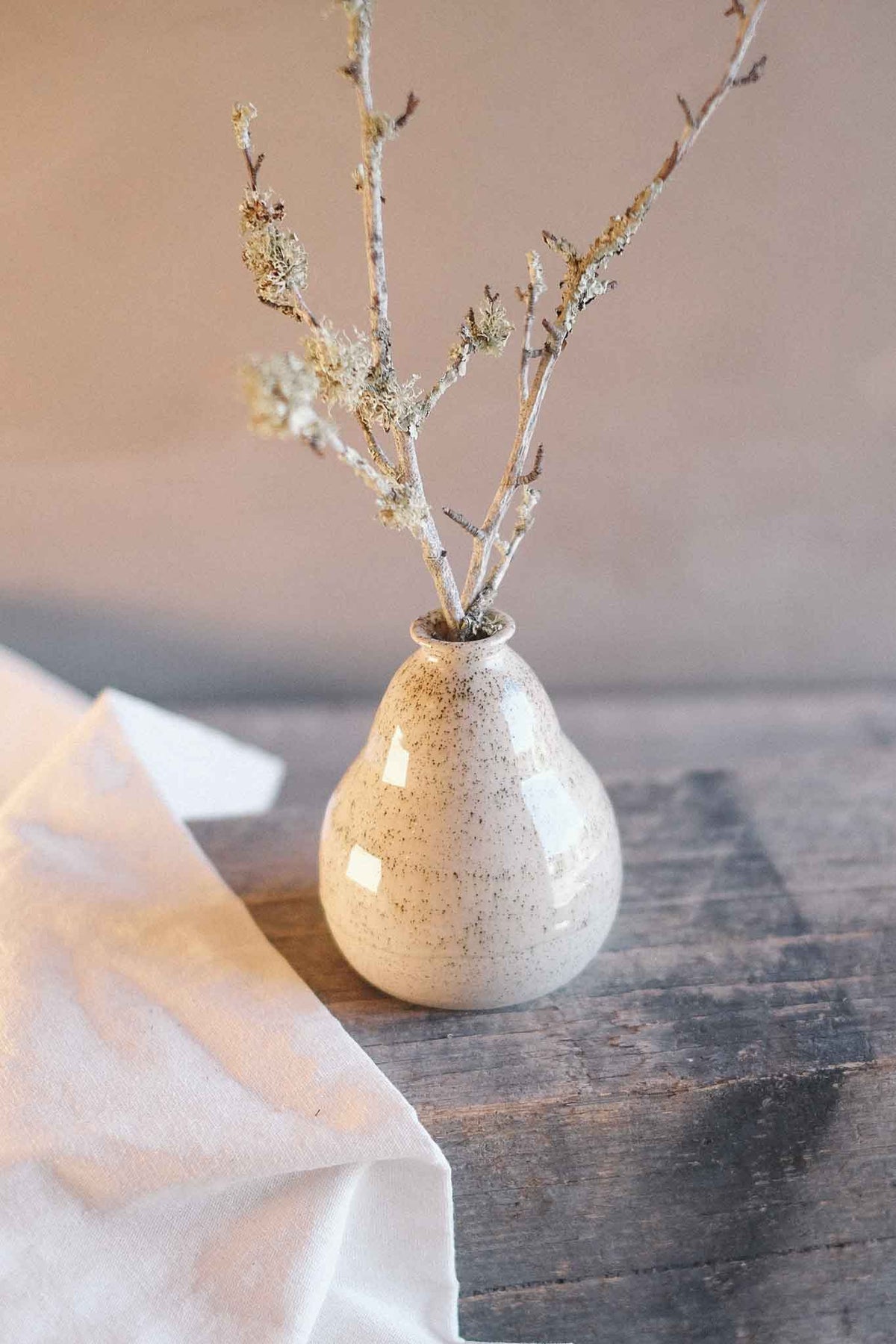 White Speckle Clay Vase – Clear Glaze – 12cm x 9cm