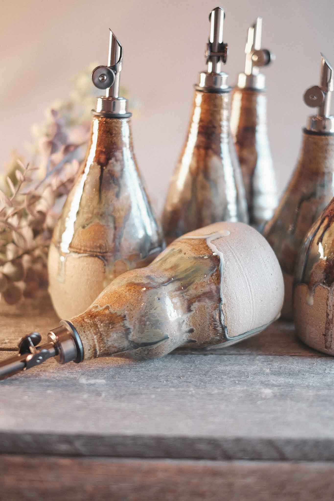 Wild Clay Oil Cruet/ Pourer– Handcrafted Elegance — Opal