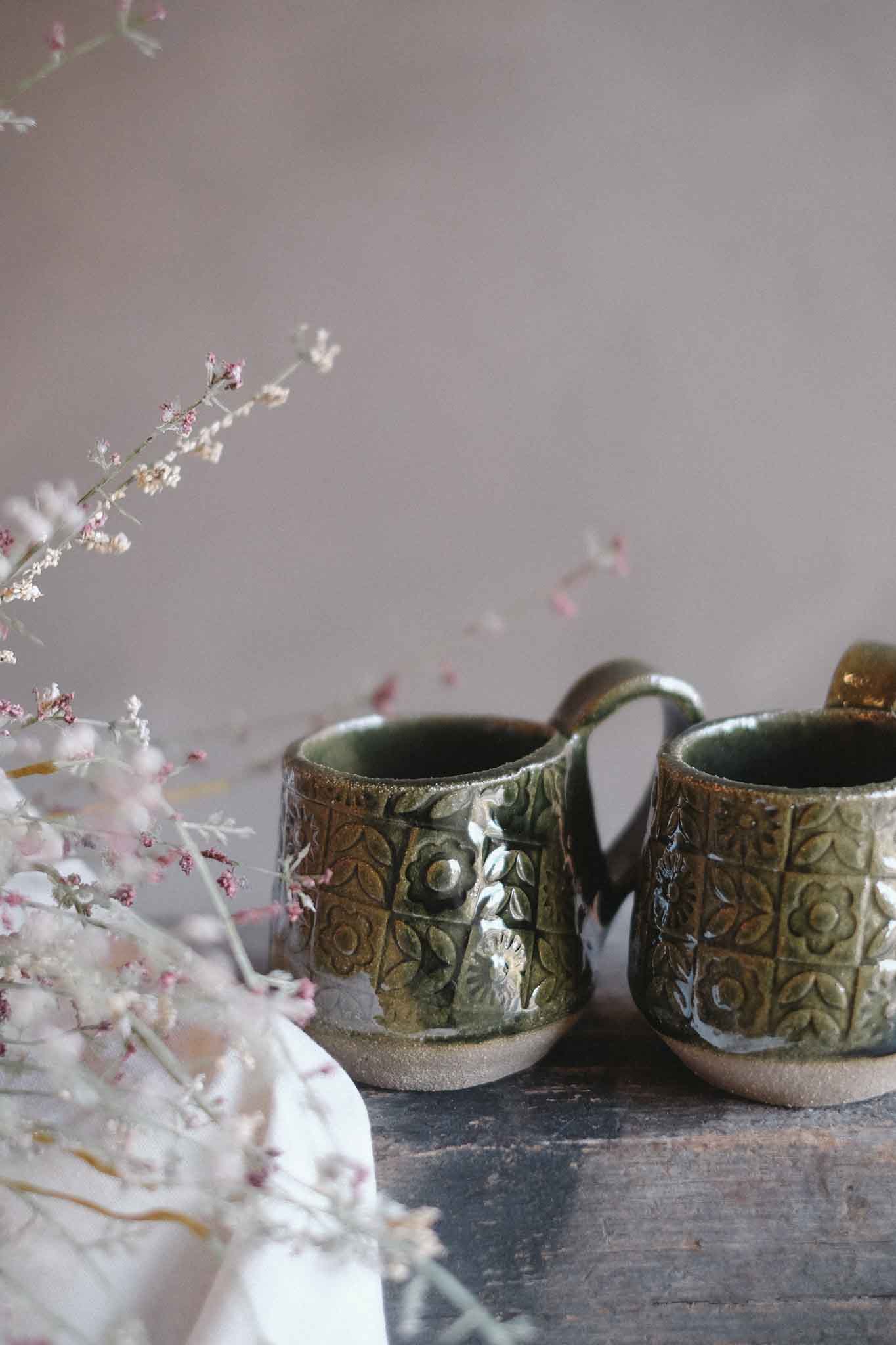 Handbuilt Ceramic Mug — Jade Pattern