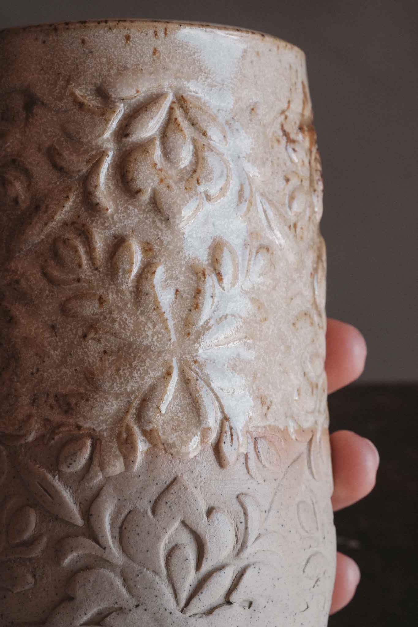 Floral Imprint Slab-Built Vase 1