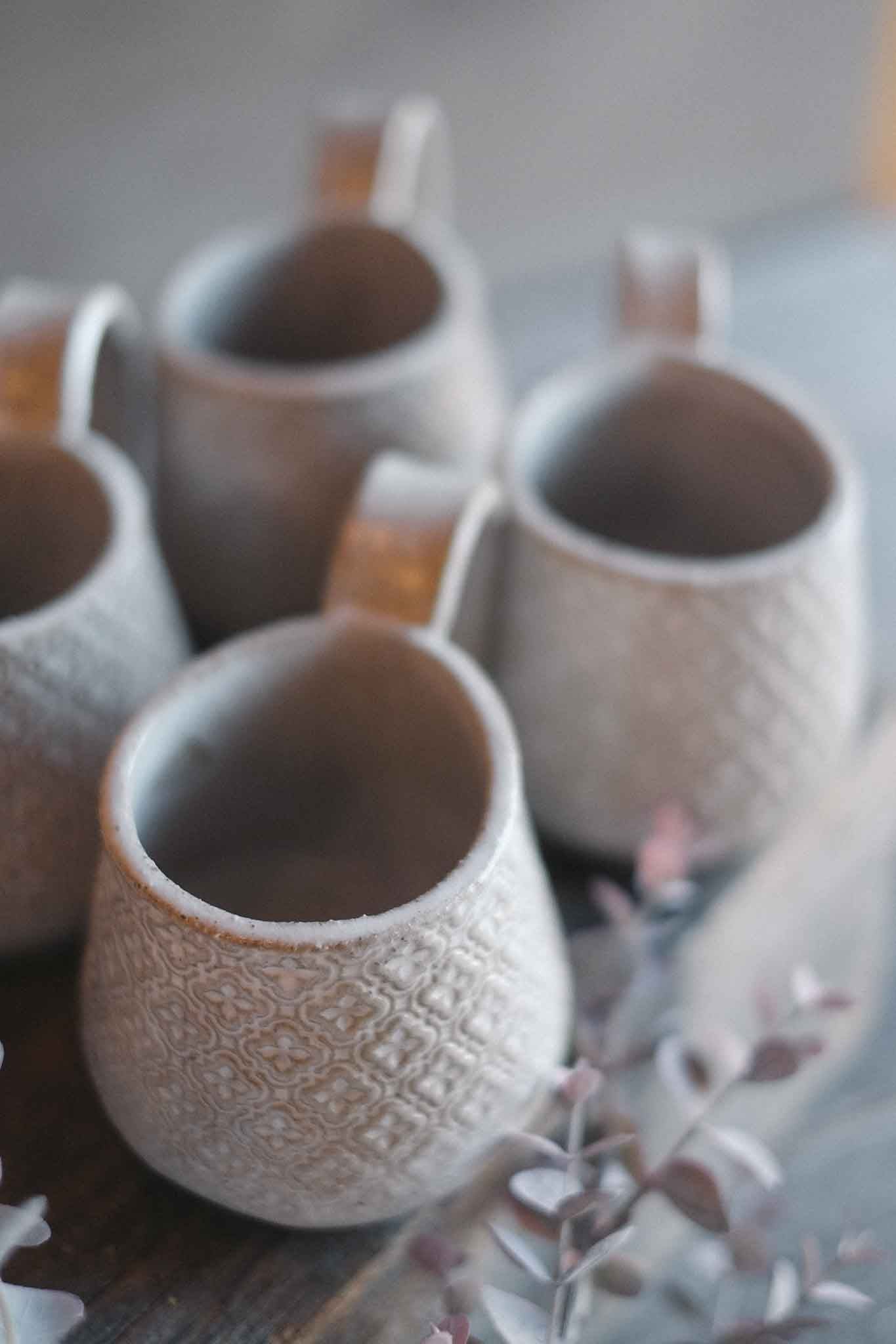 Handbuilt Ceramic Mug — White Pattern
