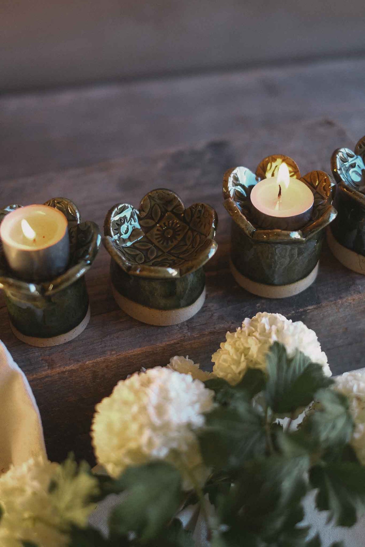 Tealight Candle Holder – Jade Flower Pattern