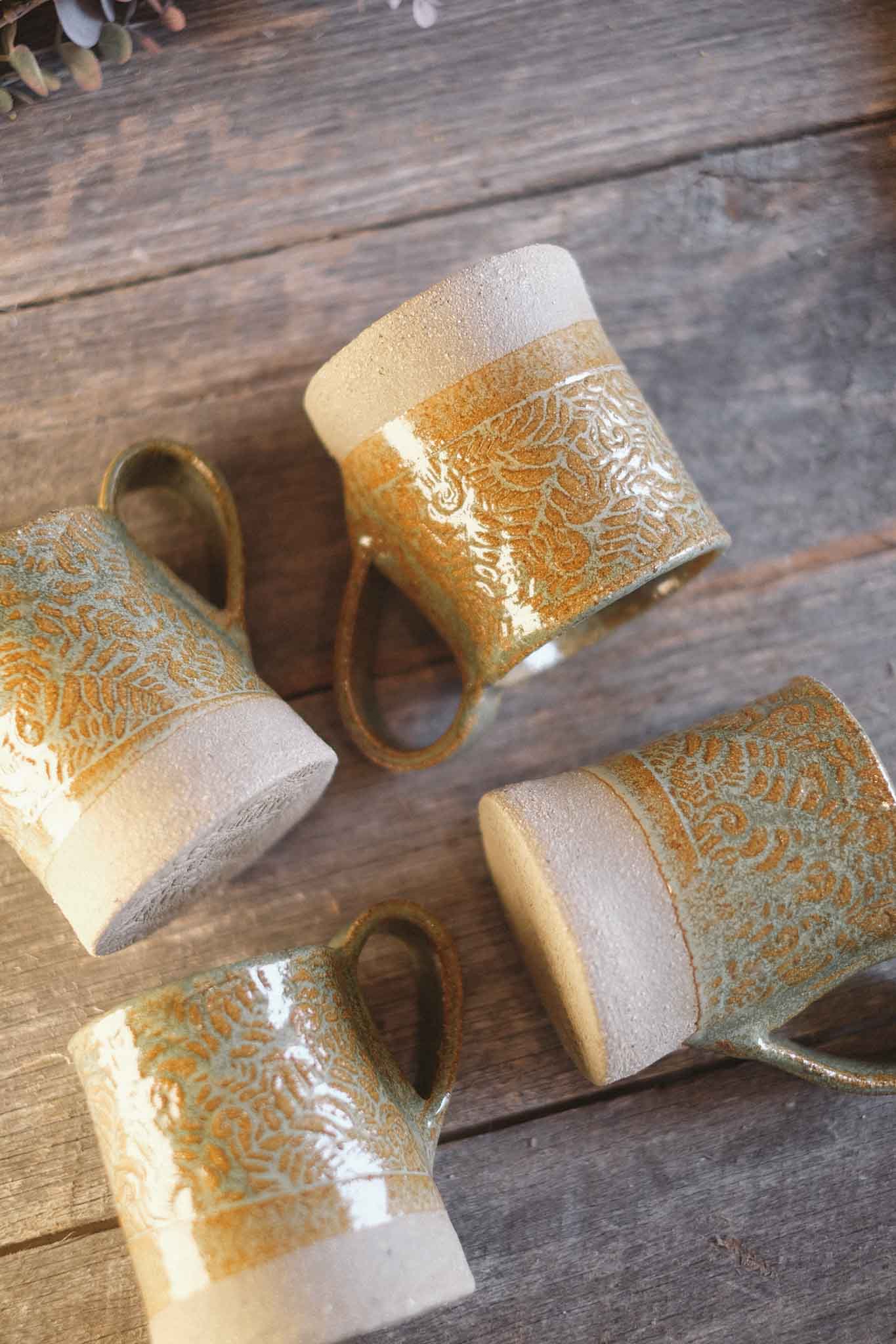 Handbuilt Ceramic Mug — Fern Pattern — Sage