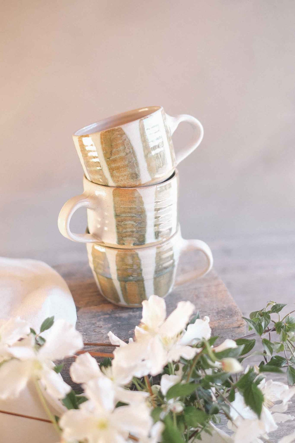 Wheel-thrown Seaweed Striped Mug – 300–330ml