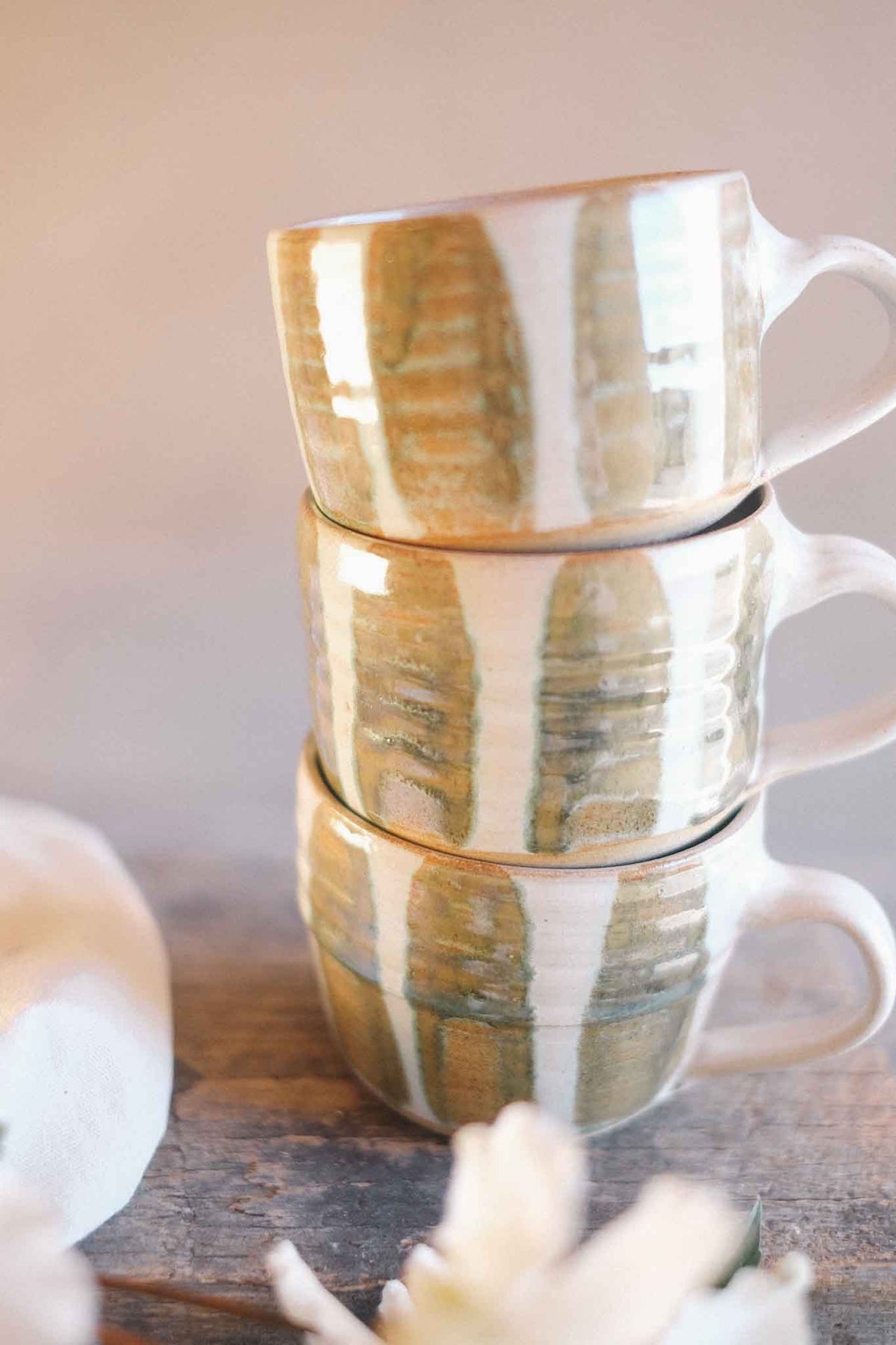 Wheel-thrown Seaweed Striped Mug – 300–330ml