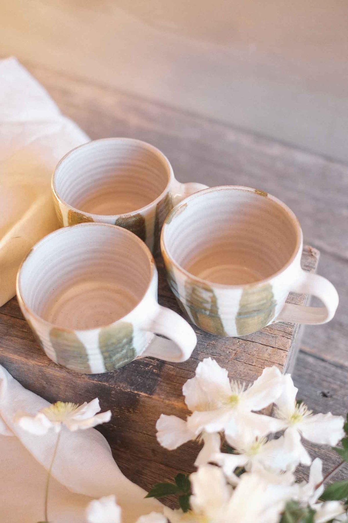 Wheel-thrown Seaweed Striped Mug – 300–330ml